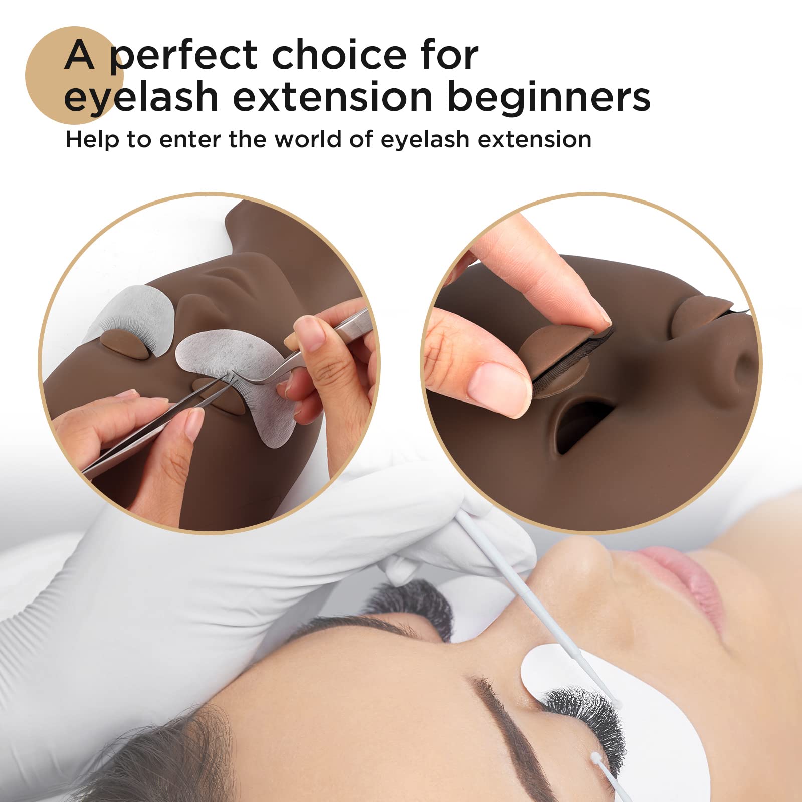 LASHVIEW Lash Mannequin Head for Eyelash Extension Practice - 4 Replaceable Eyelids, Soft-Touch Rubber Makeup Training Head (Black) - Perfect for Salon Professionals & Beauty Students