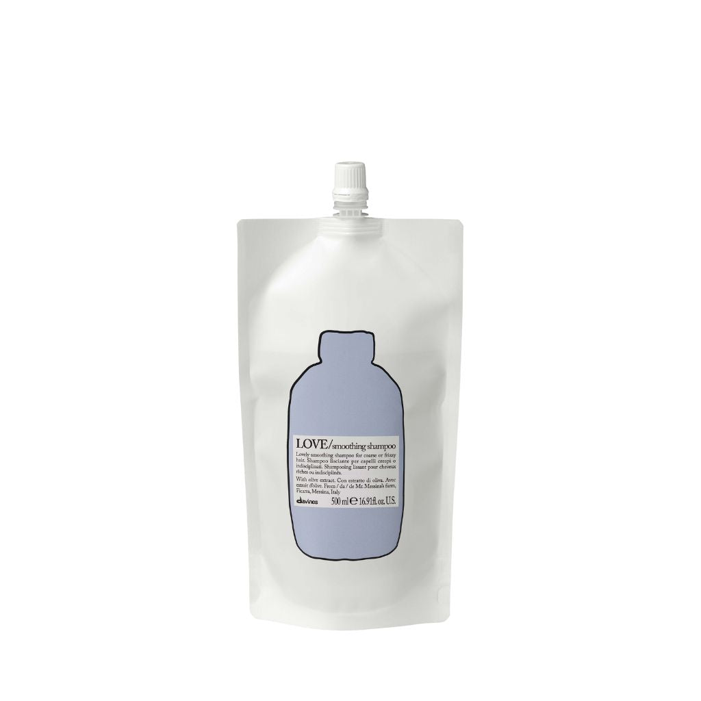 Davines Essential LOVE Smooth Shampoo 500ml Refill Pouch - Hydrating & Nourishing Hair Care for Dry & Frizzy Hair - Perfect for Daily Use at Home or Salon