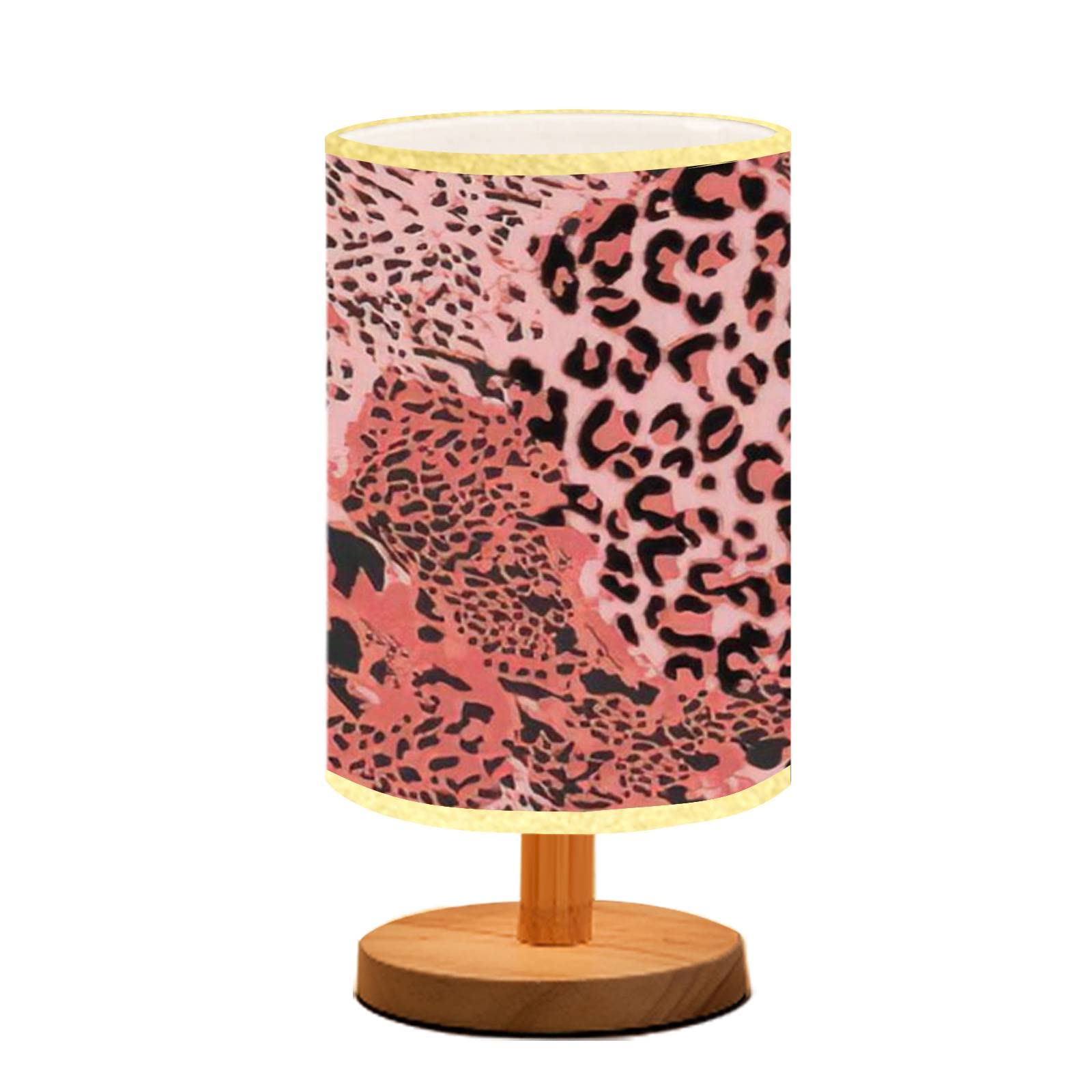 Dimmable Wood Base Bedside Table Lamp with Flaxen Fabric Shade - 2019 Living Coral Trend Color & Animal Skin Print - Solid Wood Nightstand Lamp for Bedroom, Living Room, Office | Perfect for Reading, Relaxing & Creating Cozy Ambiance