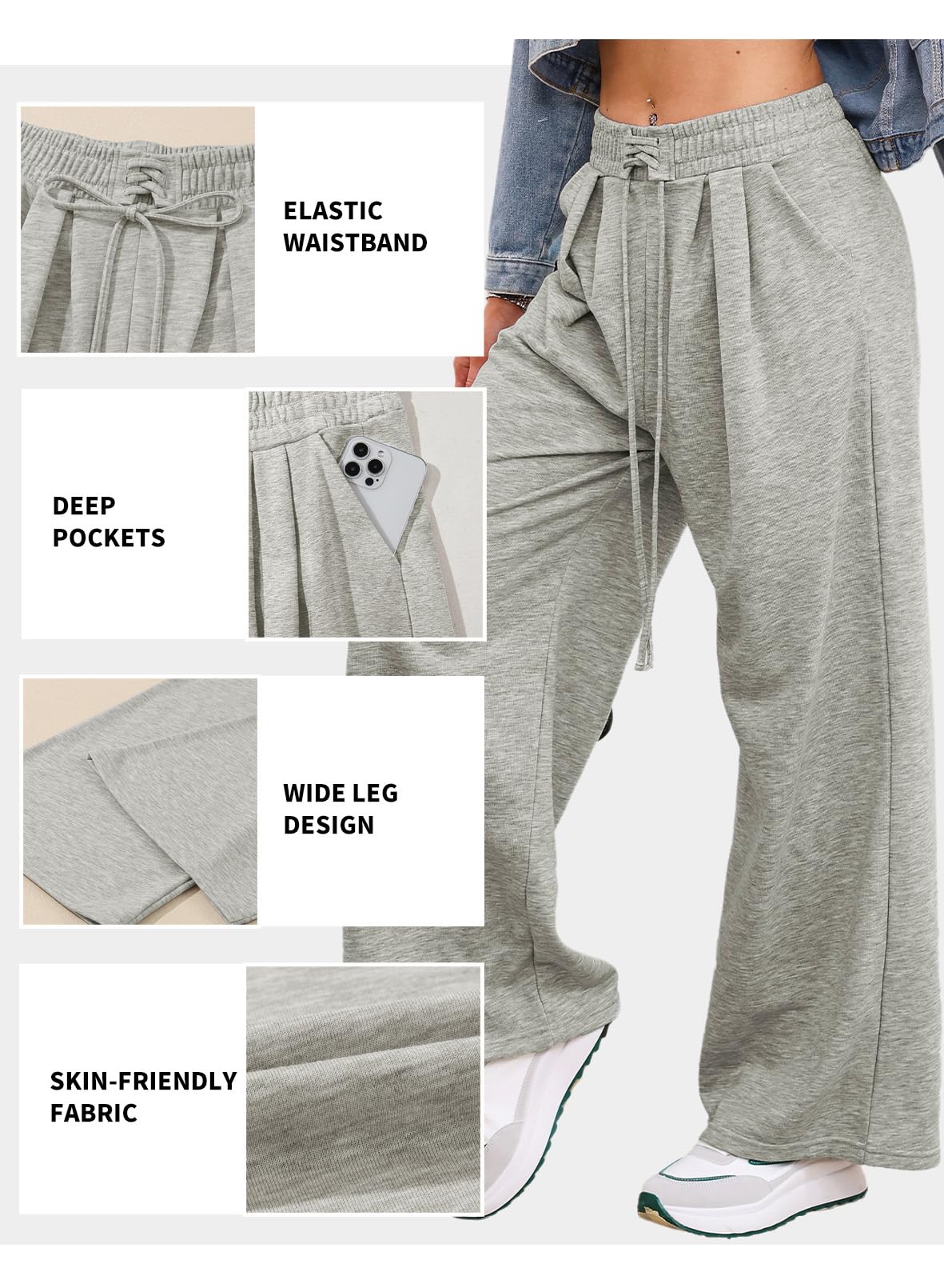 **Aleumdr Women's High Waisted Wide Leg Sweatpants – Trendy 2025 Fashion, Drawstring Loose Fit Long Pants with Pockets – Perfect for Casual Wear, Lounging & Travel**