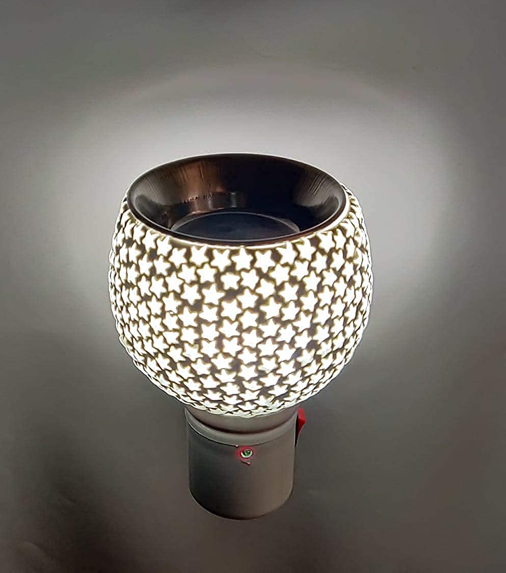 Premium Electric Camphor Diffuser with On/Off Switch - Dual Function Burner & Night Light for Home, Office & Meditation Spaces | Star Kapurdani Glass Aroma Lamp for Relaxation & Spiritual Practices