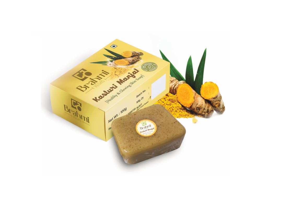 Brahmi Vegas Kasturi Turmeric Soap for Healthy & Glowing Skin - 100g (Pack of 4) | Natural Skin Brightening & Acne Treatment | Perfect for Daily Face & Body Cleansing Routine