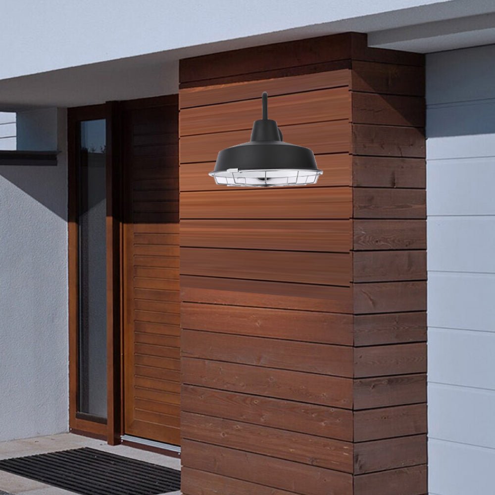 12W Textured Black Gooseneck LED Outdoor Wall Light with Nickel Cage - 3000K Warm White, Dimmable, 1000 Lumens, ETL Certified - Perfect for Porch, Patio, Garage & Garden Lighting