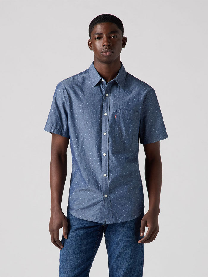 Levi's Men's Classic Standard Fit Short Sleeve Shirt - Normand Indigo Dobby | Casual Wear & Everyday Comfort for Work & Outings