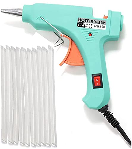 NUTEN 20W 7mm Hot Melt Glue Gun with On/Off Switch & LED Indicator - Includes 10 Free Transparent Glue Sticks (Sky Blue) for DIY Crafts, Home Repairs, Woodworking, and Packaging Projects