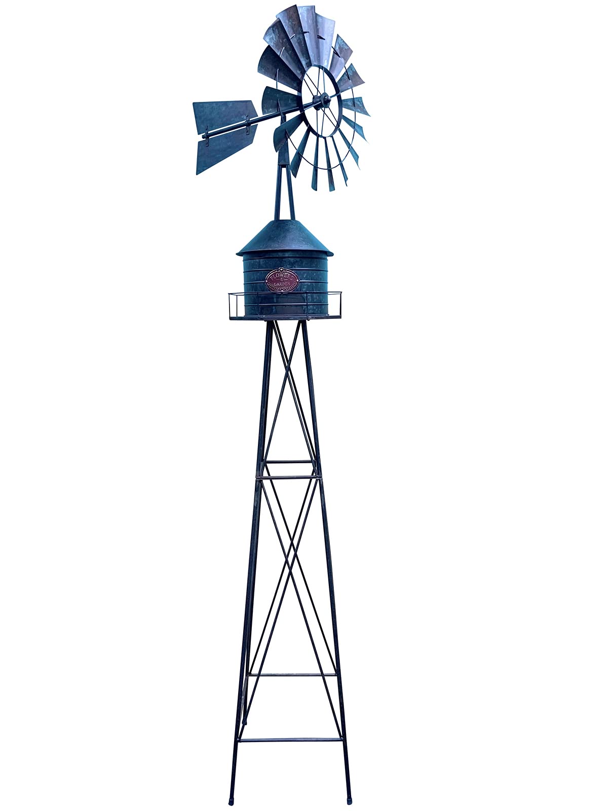Red Carpet Studios Farmhouse Style Metal Water Tower Windmill - Medium Size Black Outdoor Garden Decor for Rustic Yard & Patio