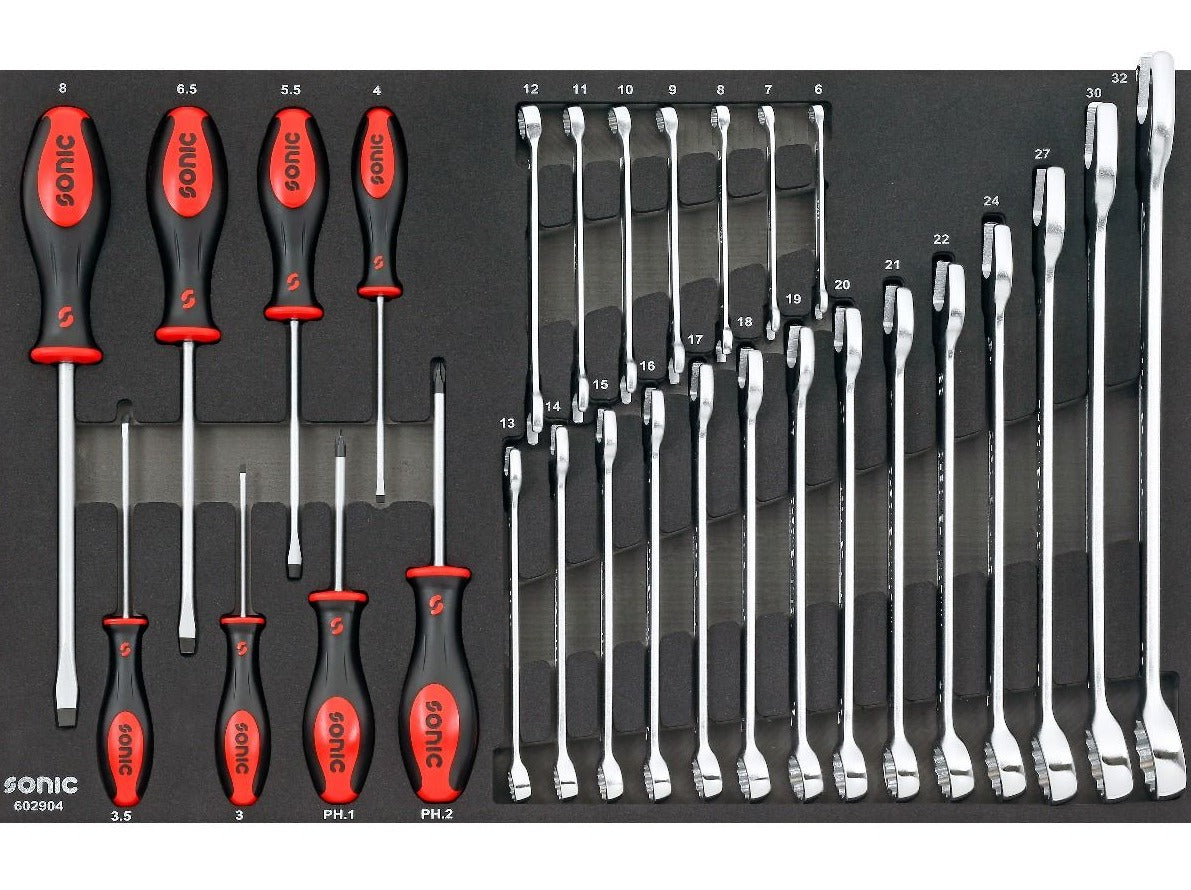29-Piece Sonic Foam System Screwdriver and Wrench Set - Medium Size (26) for Home Repair, DIY Projects, and Automotive Maintenance