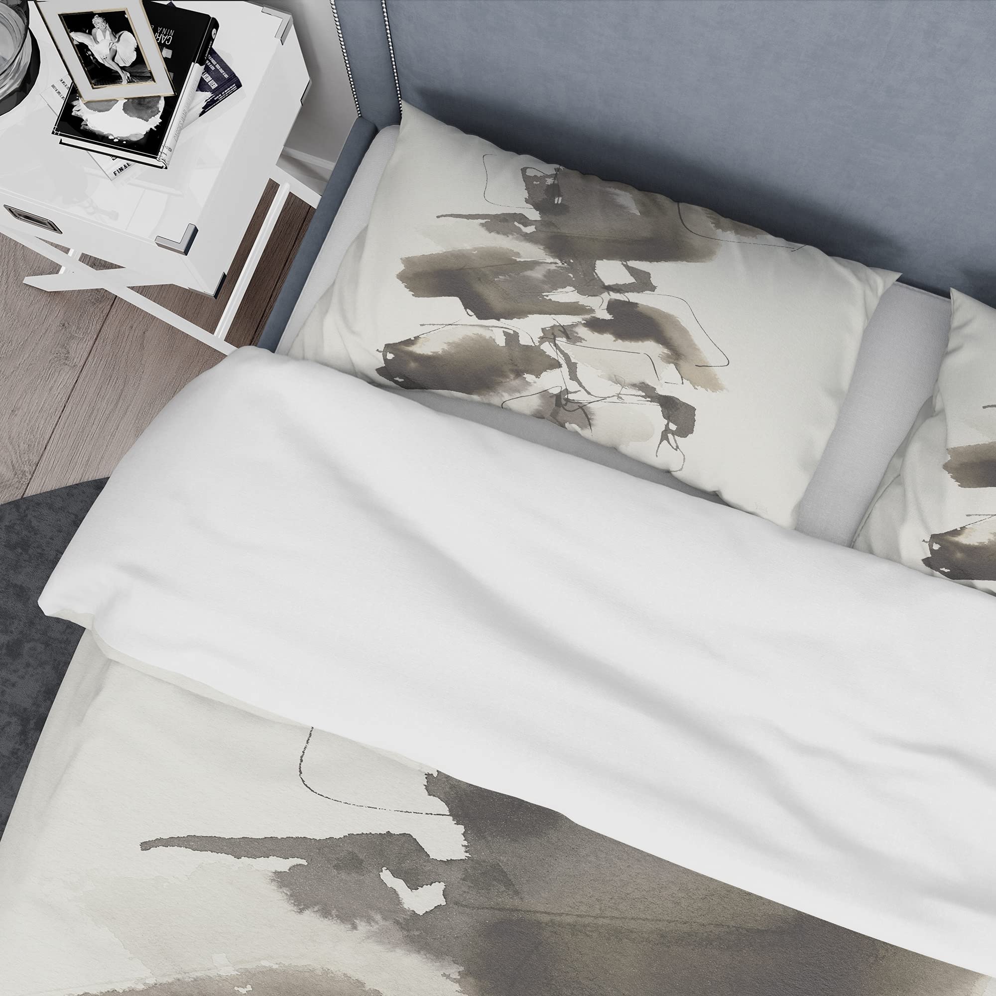 DesignQ Geometric Glam Square Modern Duvet Cover Set - Twin Size Black Abstract Bedding 3-Piece Set | Contemporary All-Season Comforter Cover for Teen & Guest Room Decor