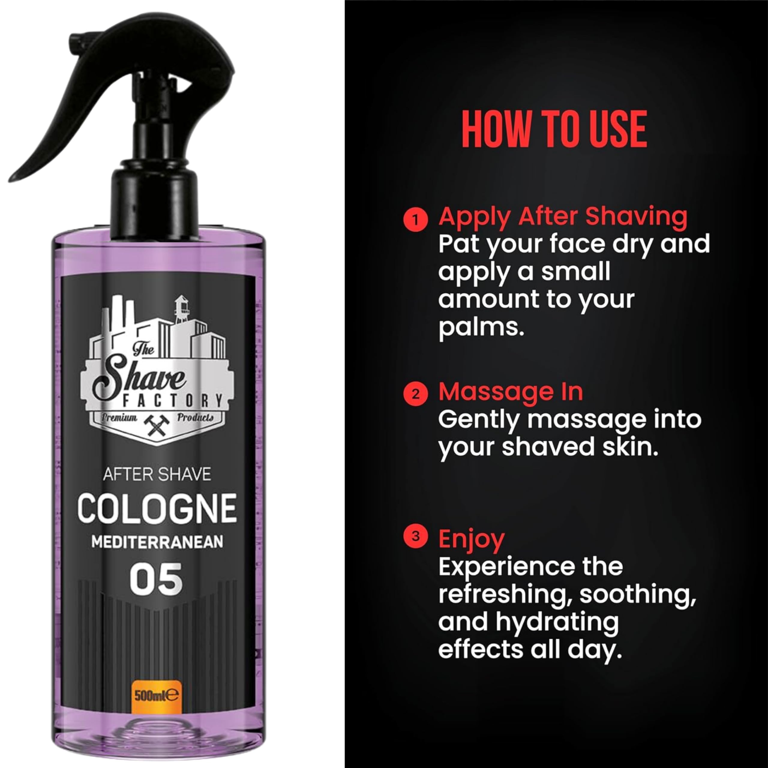 The Shave Factory Pump Spray After Shave Cologne for Men - Mediterranean Scent, Alcohol-Free Post Shave Balm with Soothing Aloe Vera - Perfect for Daily Use & Gift for Him