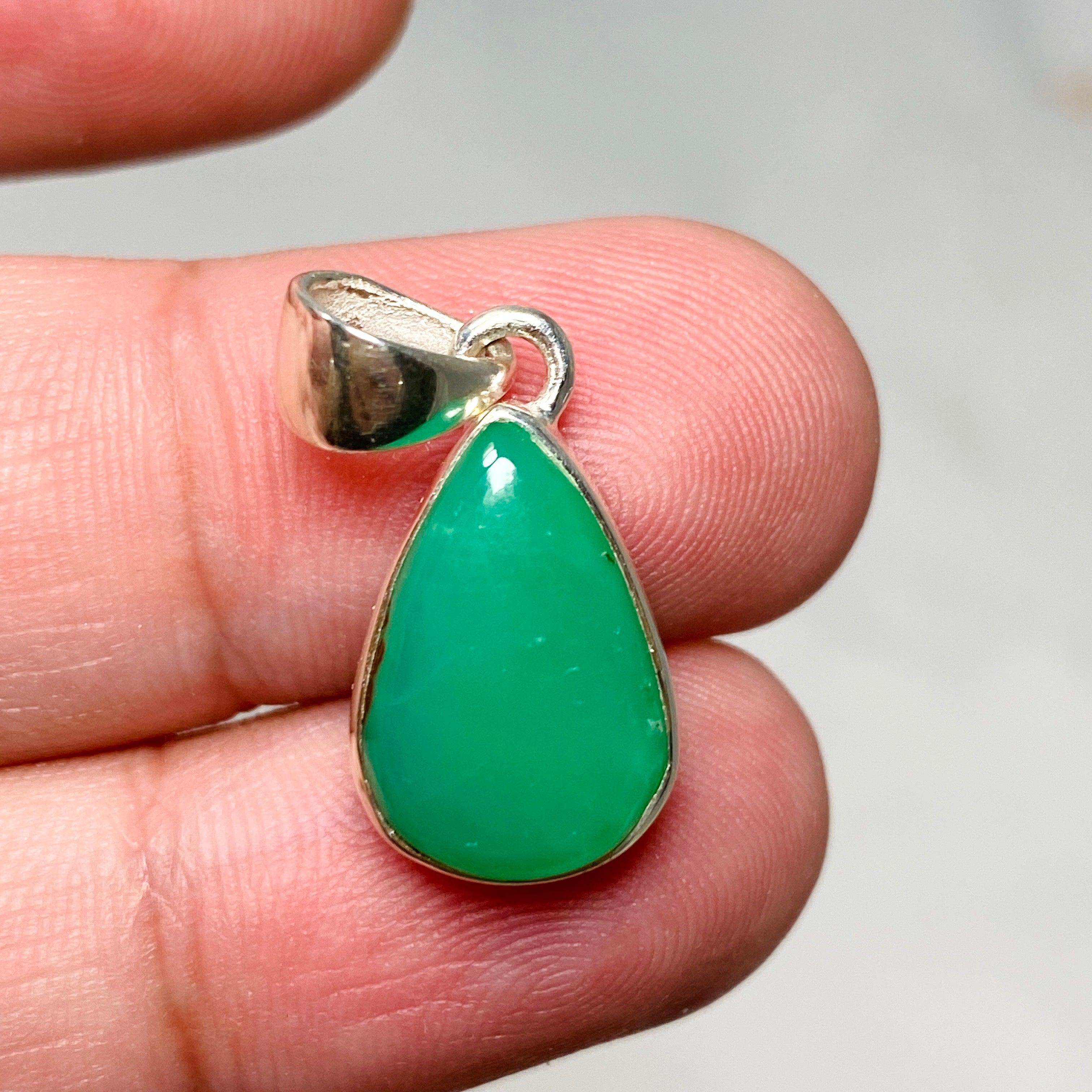 Natural Chrysoprase Teardrop Pendant Necklace - 925 Sterling Silver Jewelry Gift for Women - Elegant Boho Style for Everyday Wear & Special Occasions