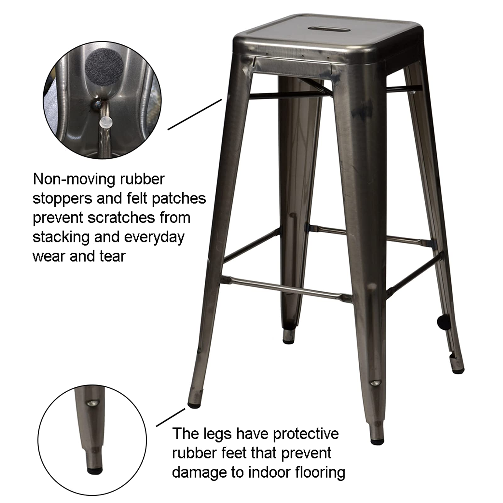 Oscar Commercial Bar Stool Chairs - Heavy Duty Gun Metal Bar Height Stools for Restaurants, Pubs & Home Bars - Adjustable Height Counter Stools with Back Support