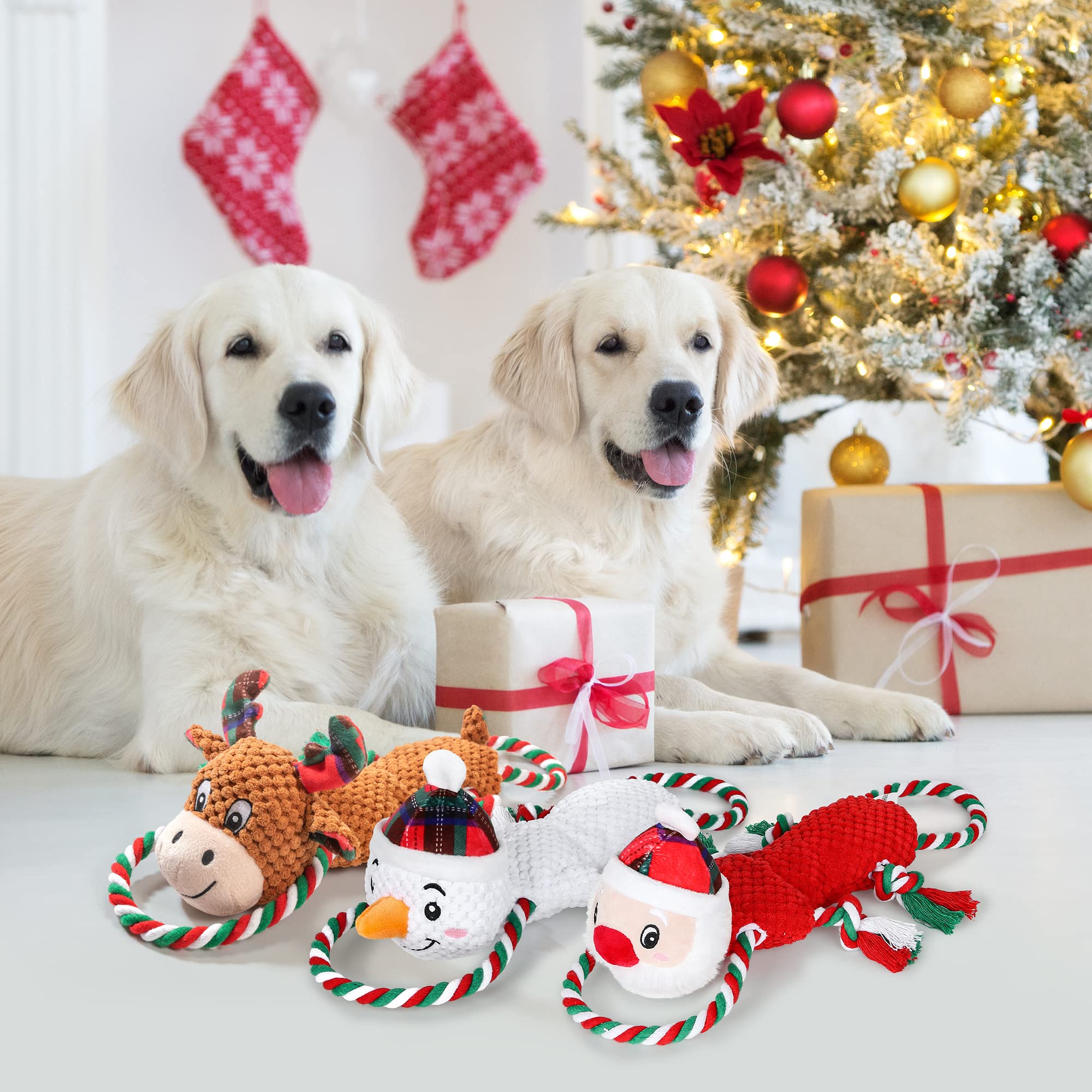 IOKHEIRA Christmas Squeaky Dog Toys for Chewers - Durable Plush Moose Toy for Puppies, Small, Medium & Large Dogs - Interactive Play & Training Gift for Pets - Perfect for Holiday Playtime & Bonding