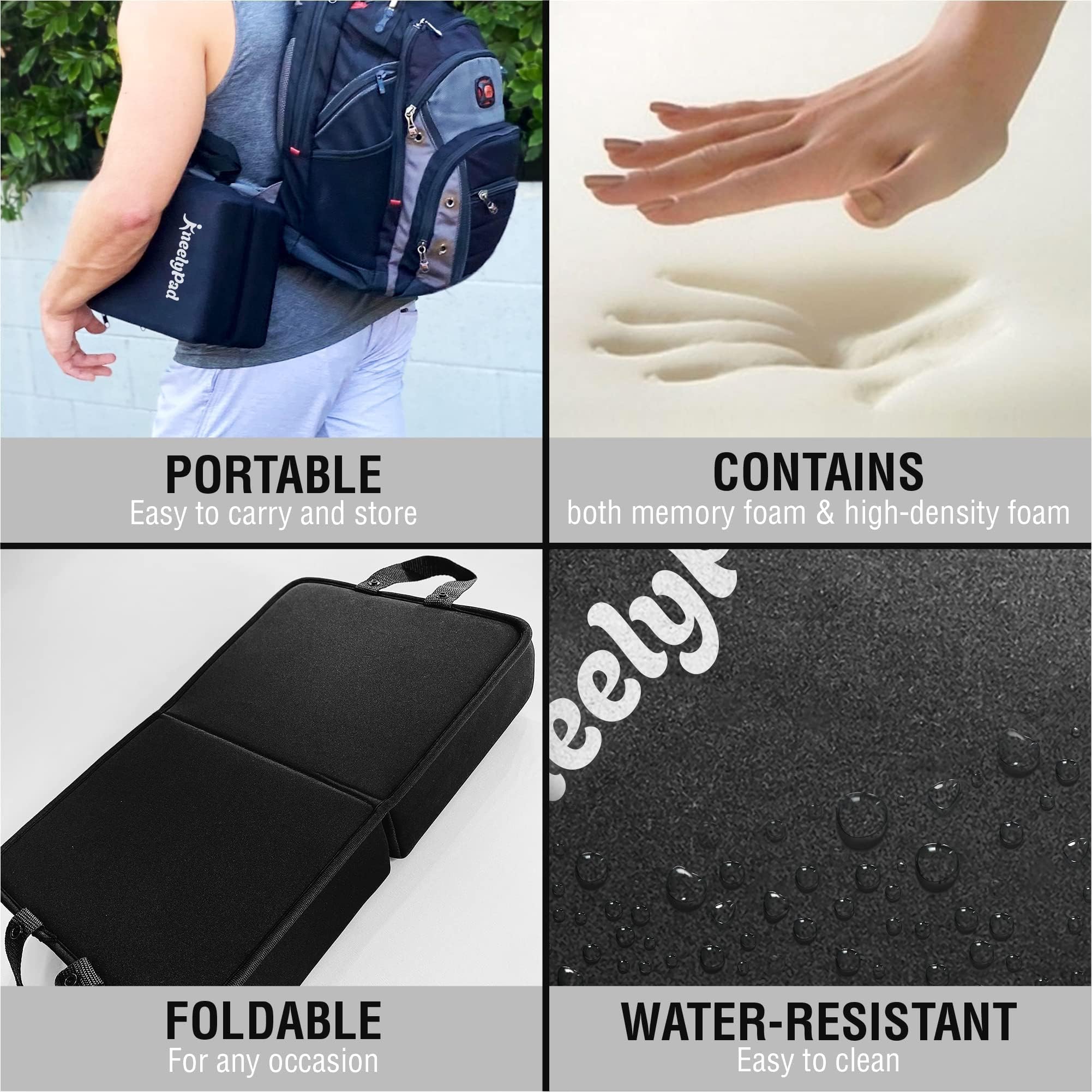KneelyPad by Kneely - Ultra Thick Memory Foam Knee Cushion for Gardening, Exercise, Cleaning & Mechanic Work - Washable & Foldable Knee Pad with Handle - Perfect for Outdoor Activities, Home Improvement & Workshop Use