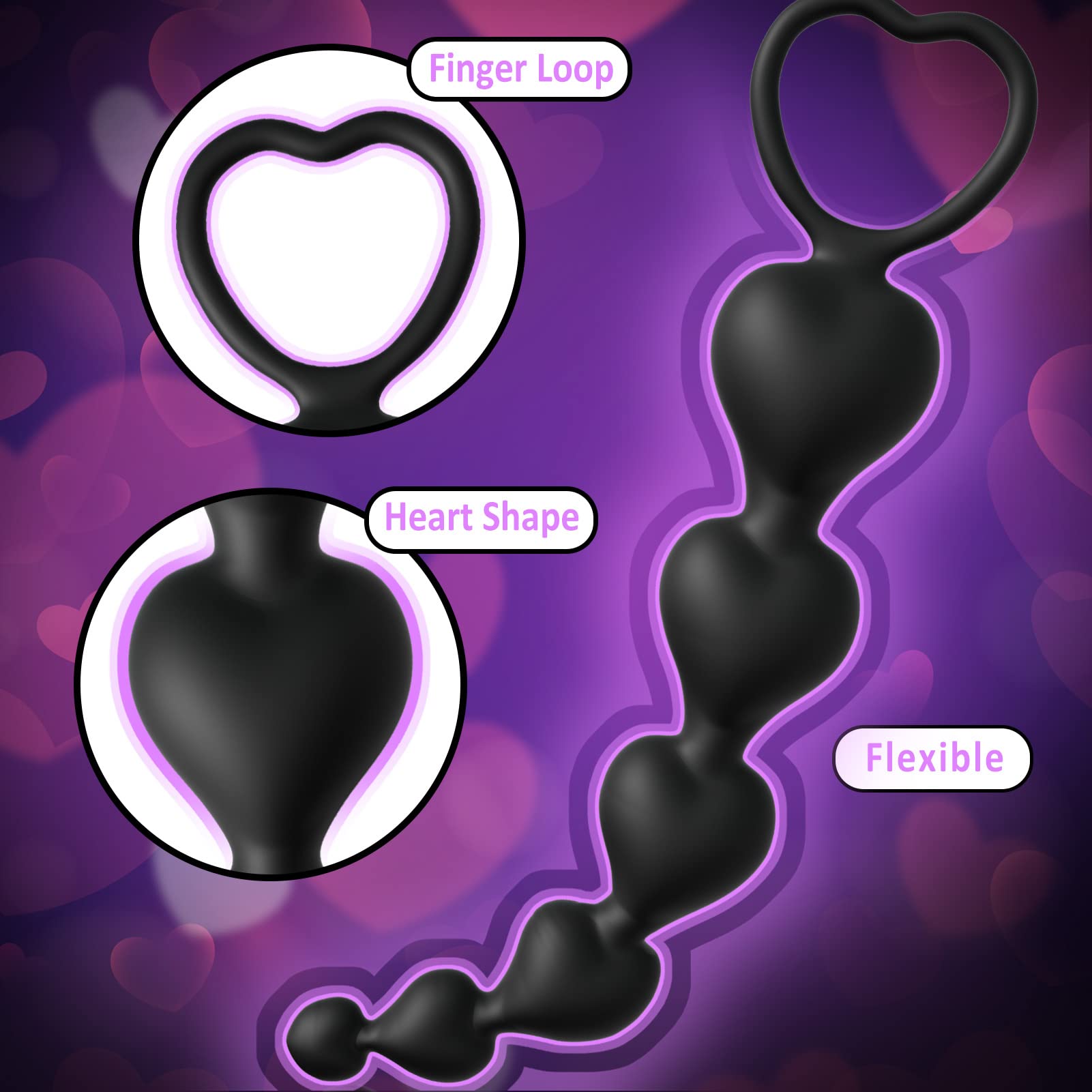 Silicone Anal Beads with 6 Gradual Balls & Pull Loop - Flexible Anal Training Toy for Beginners, Prostate Massager & G-Spot Stimulator (7.28 inch, Black) - Perfect for Couples Play & Solo Pleasure