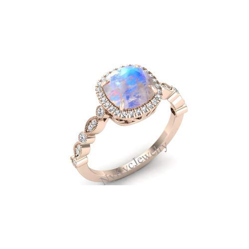 Vintage Moonstone Rose Gold Engagement Ring - 18K Rose Gold Vermeil Women's Ring - Genuine Gemstone Jewelry - Valentine's Day Gift for Her - Sterling Silver Wedding Band - Perfect for Proposals, Anniversaries & Special Occasions