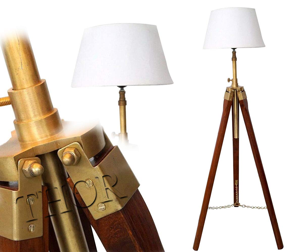 Vintage Brown Wood Tripod Floor Lamp - Rustic Nautical Home Decor, Classic Wooden Standing Light for Living Room, Bedroom, Office (No Shade Included) | Perfect for Coastal, Farmhouse & Industrial Style Interiors