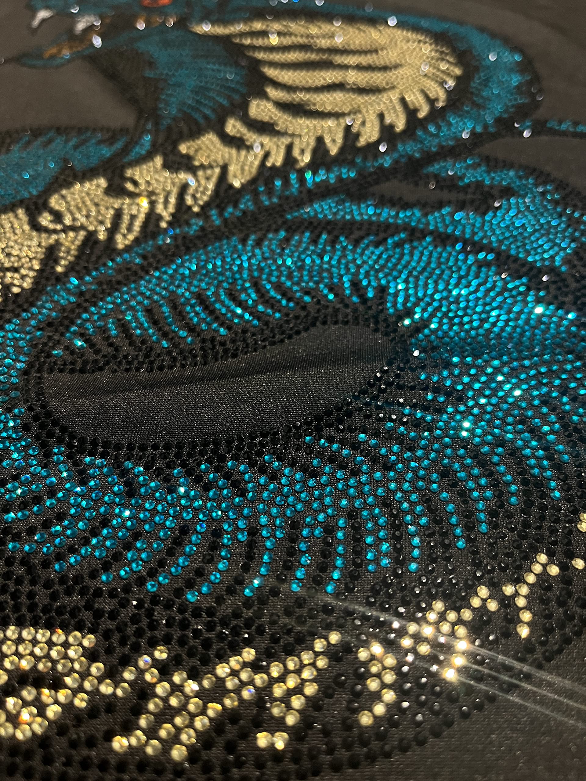 Big Snake Iron-on Rhinestones Heat Transfer Patch - Cobra Applique with Hot Fix Crystals in Yellow, Turquoise & Black - Perfect for Jackets, Jeans & Bags DIY Embellishment