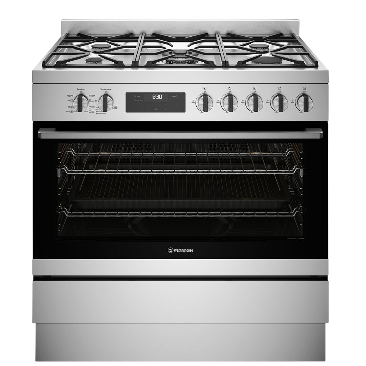 Westinghouse 90cm Dual Fuel Freestanding Cooker Stainless Steel WFE9515SD - Professional Gas & Electric Range for Home Kitchen Cooking, Baking & Entertaining