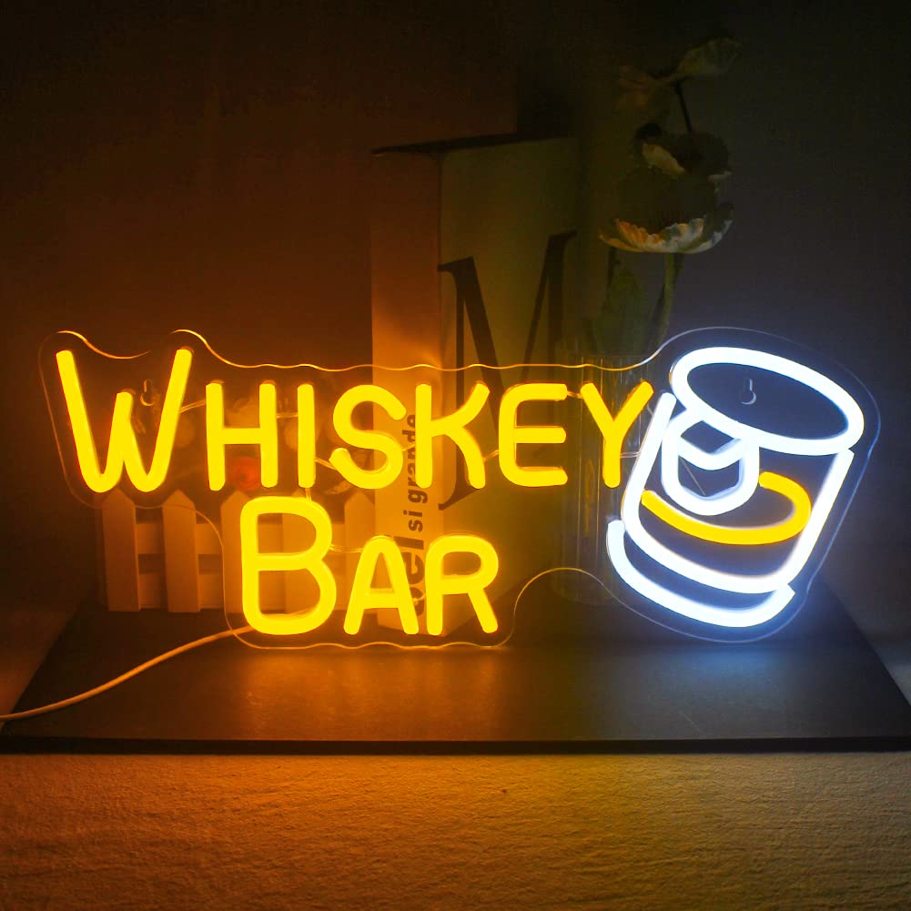 Whiskey Bar Neon Sign - LED Wall Decor for Home Bar, Restaurant & Man Cave - Custom Beer Cafe & Bistro Lighting - Perfect for Parties & Gifts (Use for Bars, Game Rooms & Wedding Decor)
