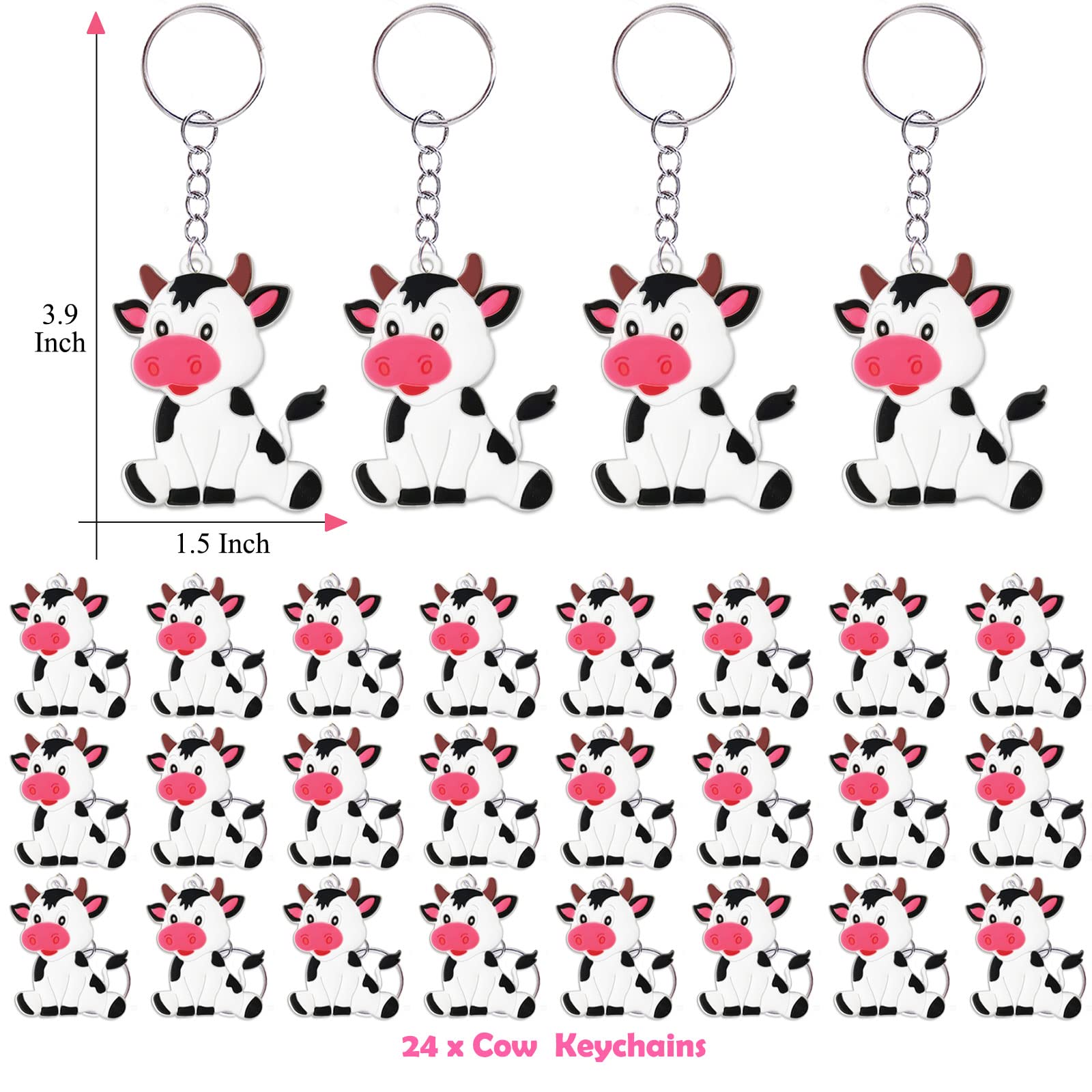CiciBear 24 Pack Cow Keychains - Bulk Cow Themed Party Favors for Baby Showers, Farm Animal Birthday Decorations, School Events & Kids Party Supplies | Perfect for Farm-Themed Parties, Classroom Rewards & Birthday Gift Bags