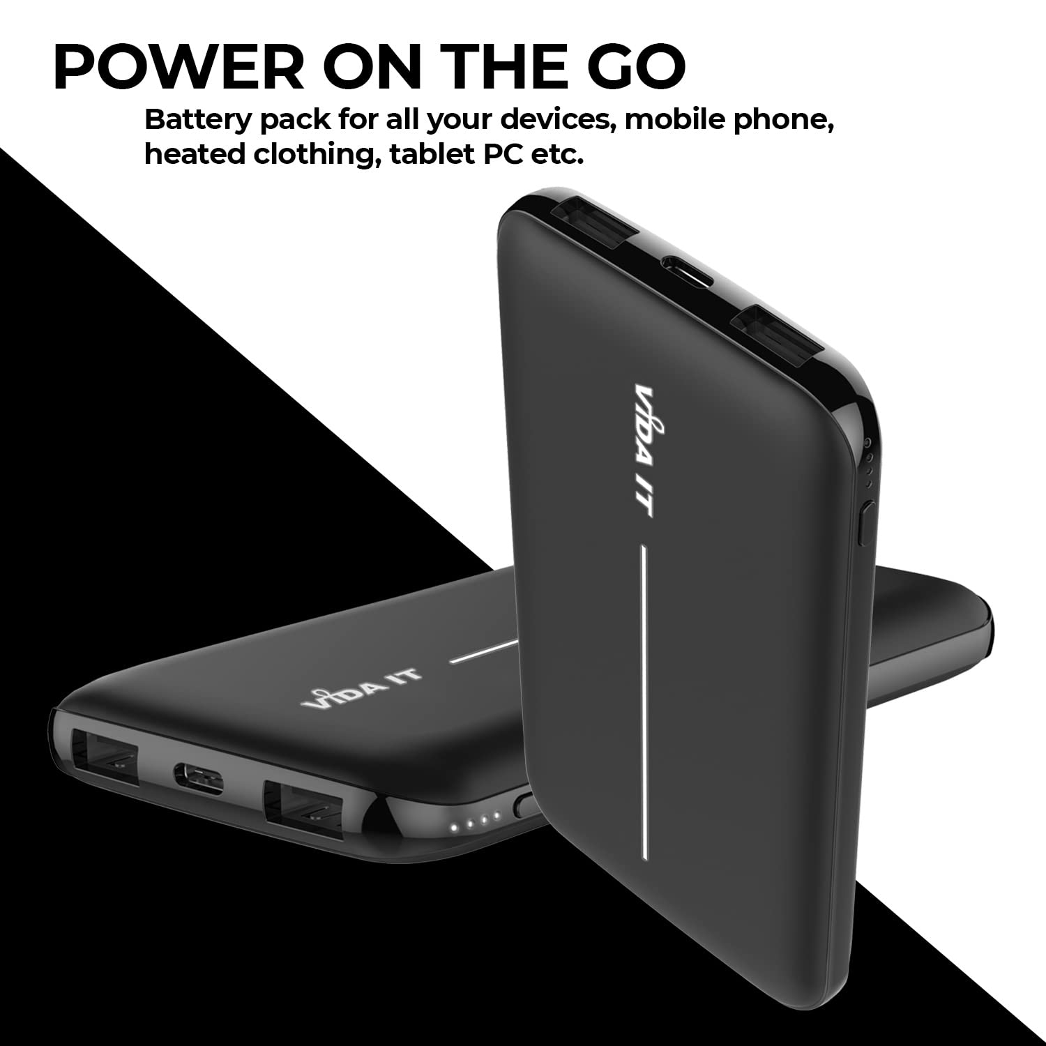 10000mAh Slim Power Bank for Heated Clothing - USB 5V 2A Portable Charger for iPhone, Samsung & USB-C Devices | Lightweight Battery Pack for Heated Hoodies, Vests & Jackets | Perfect for Outdoor Activities, Winter Sports & Travel