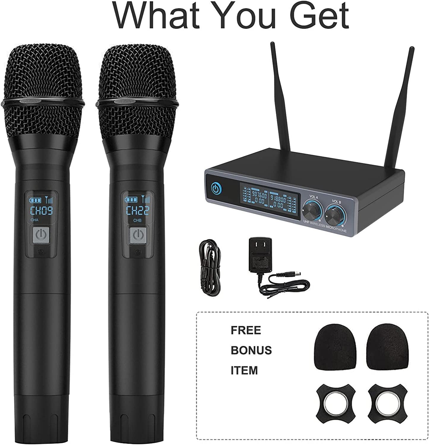 Professional UHF Wireless Microphone System - Metal Dual Dynamic Cordless Handheld Mic for Karaoke, DJ, Church, Wedding & Events | 200ft Range | Perfect for Home KTV, Parties, Meetings & Live Performances