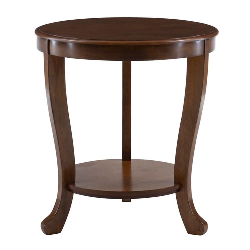 Pemberly Row Round Transitional Wood Side Table with Shelf in Hazelnut Brown - Perfect for Living Room, Bedroom & Office Accent Furniture