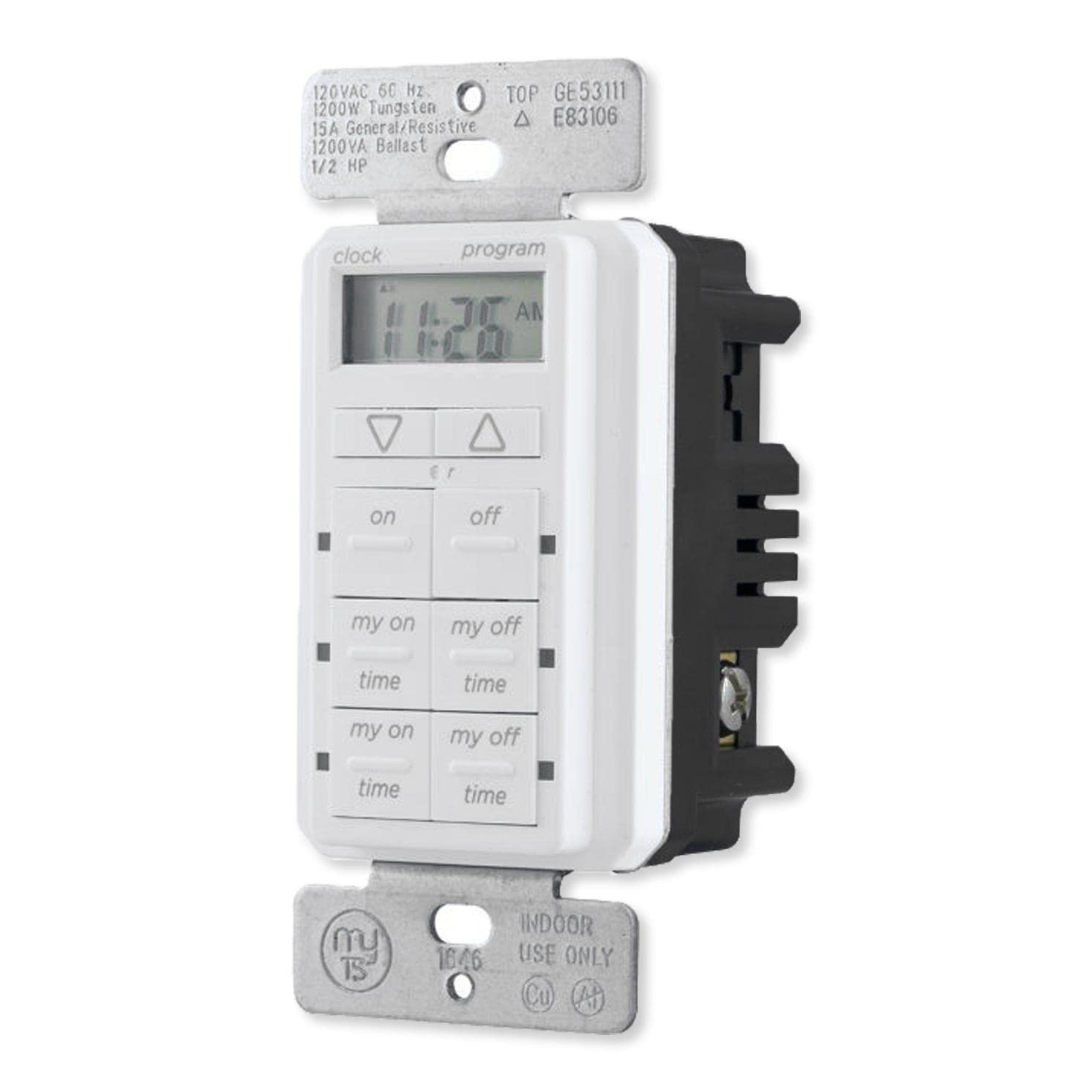 myTouchSmart In-Wall Digital Timer - 4 Programmable & 2 Quick On/Off Buttons, 24-Hour Cycle with Blue LED Display & Battery Backup - Perfect for Indoor/Outdoor Lights, Fans, Holiday Decorations & Home Automation (Model 26893)