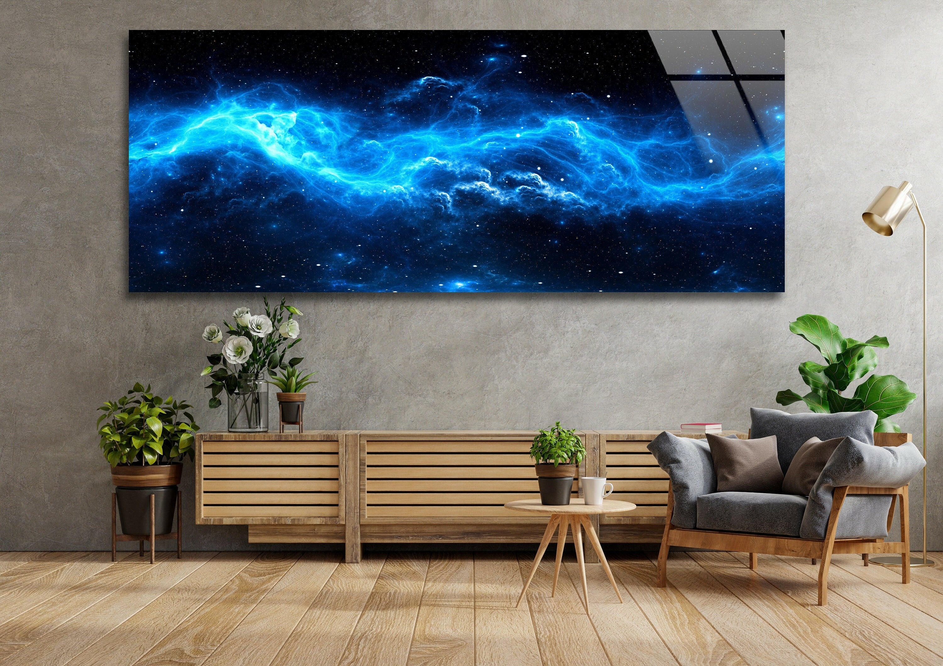 Blue Galaxy & Nebula Star Glass Wall Art - Cosmic Home Decor for Living Room, Bedroom & Office - Stunning Space-Themed Decorative Panel for Modern Interiors
