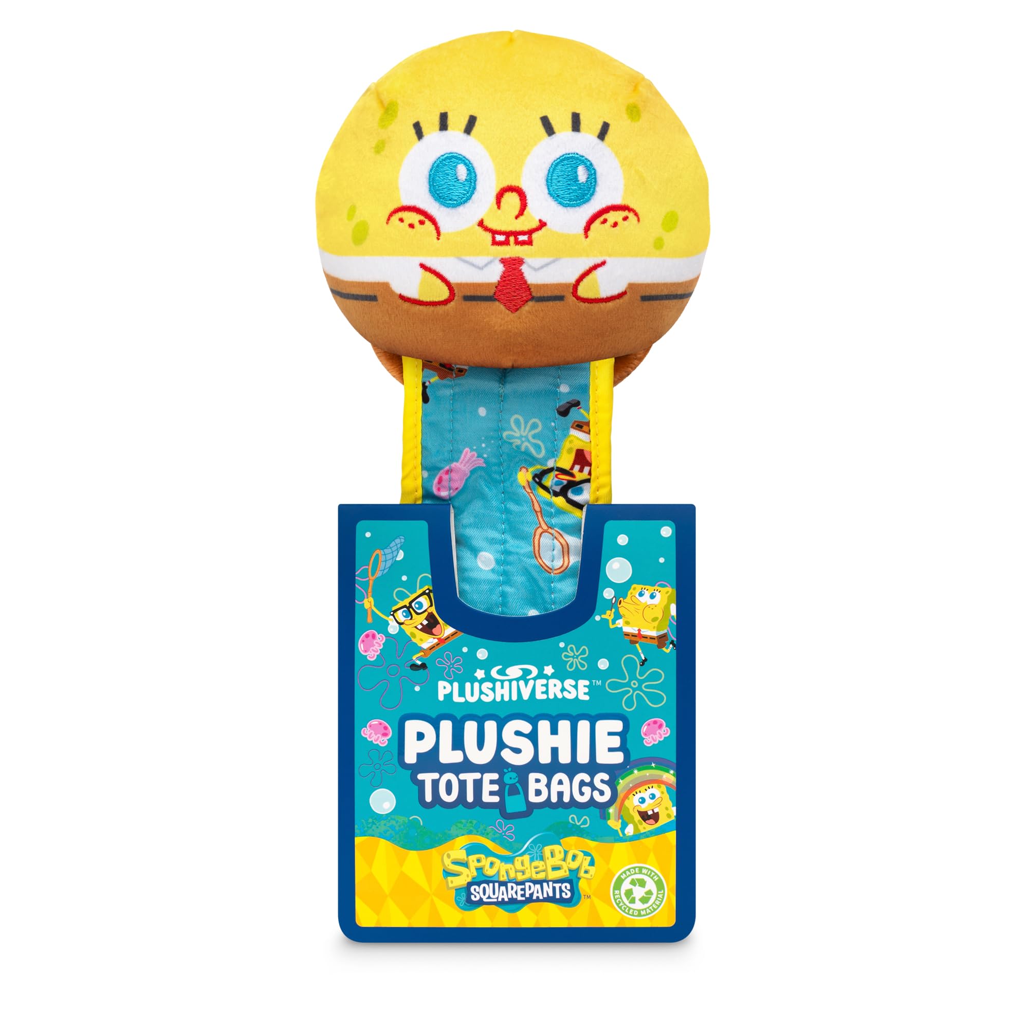 TeeTurtle SpongeBob SquarePants Plushie Tote Bag - Officially Licensed Cute Kawaii Foldable Shoulder Bag for Women & Teens | Perfect for School, Shopping & Beach Day
