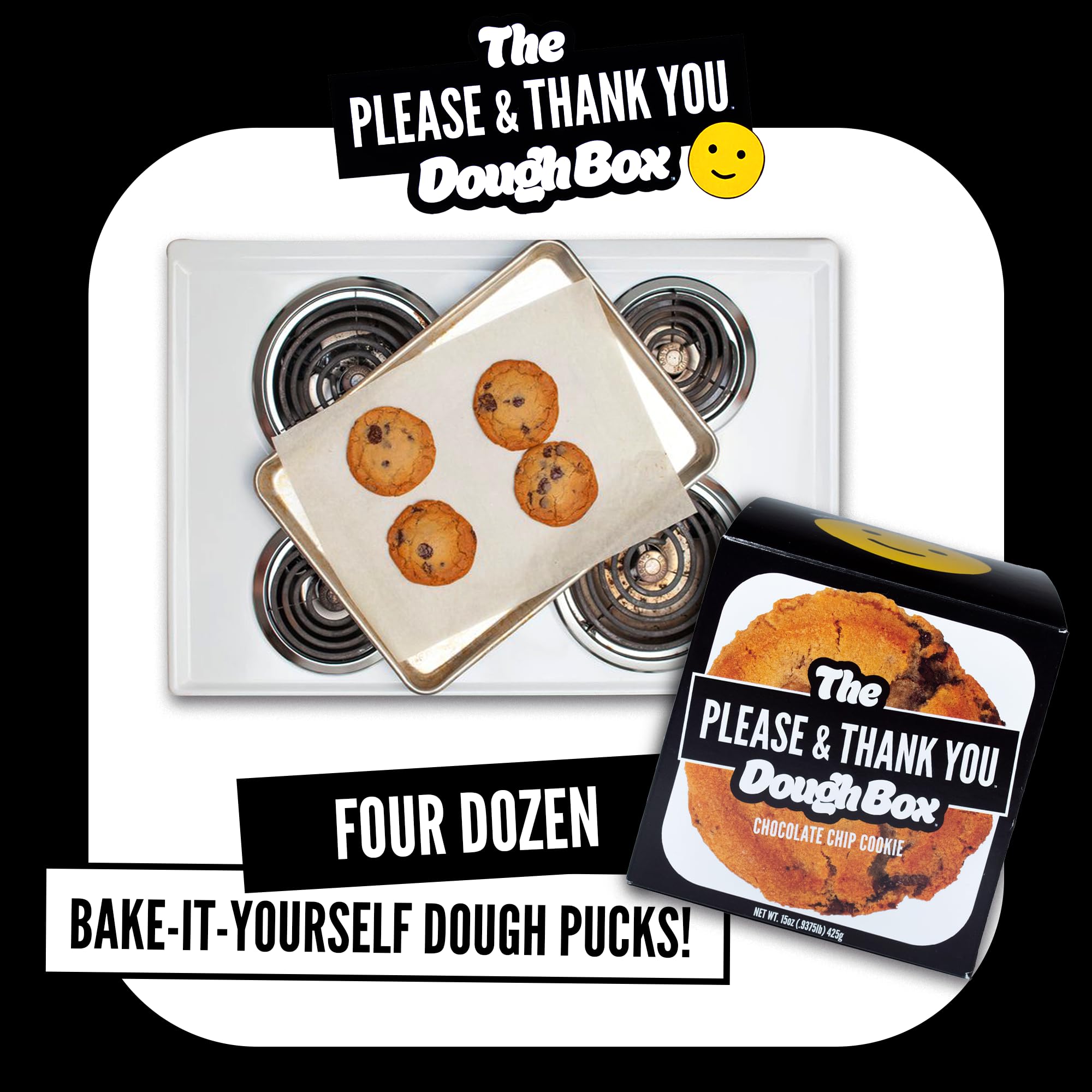 Please & Thank You Chocolate Chip Cookie Dough Box - 48 Ready-to-Bake Frozen Cookie Dough Pucks (4 Dozen) - Perfect for Parties, Gifts & Holiday Baking
