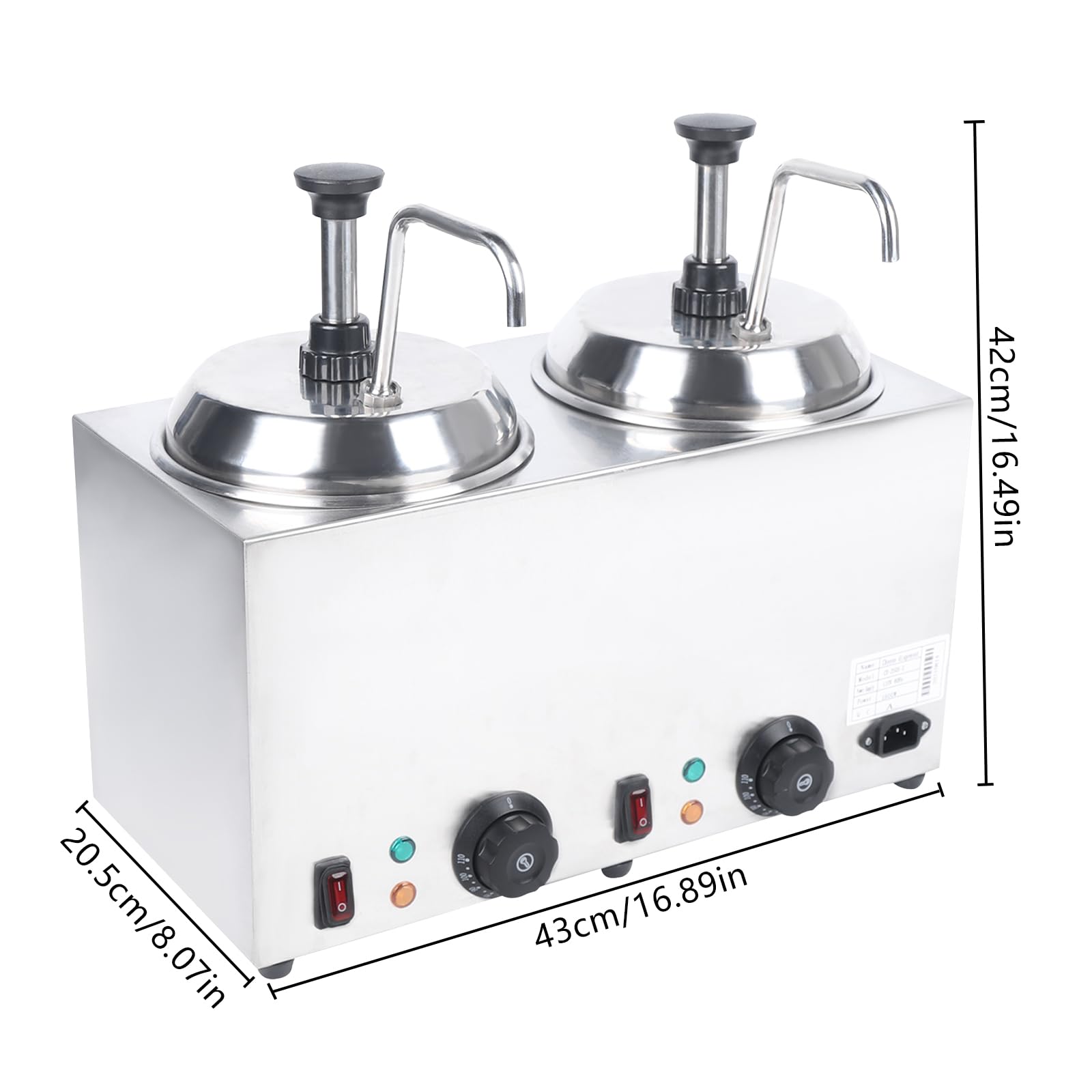 Commercial Electric Nacho Cheese Warmer with Heated Spout & Pump - 2L x 2 Double Head Square Cheese Melting Machine - Hot Fudge, Caramel & Butter Sauce Warmer with Temperature Control - Perfect for Movie Theaters, Stadiums & Food Trucks