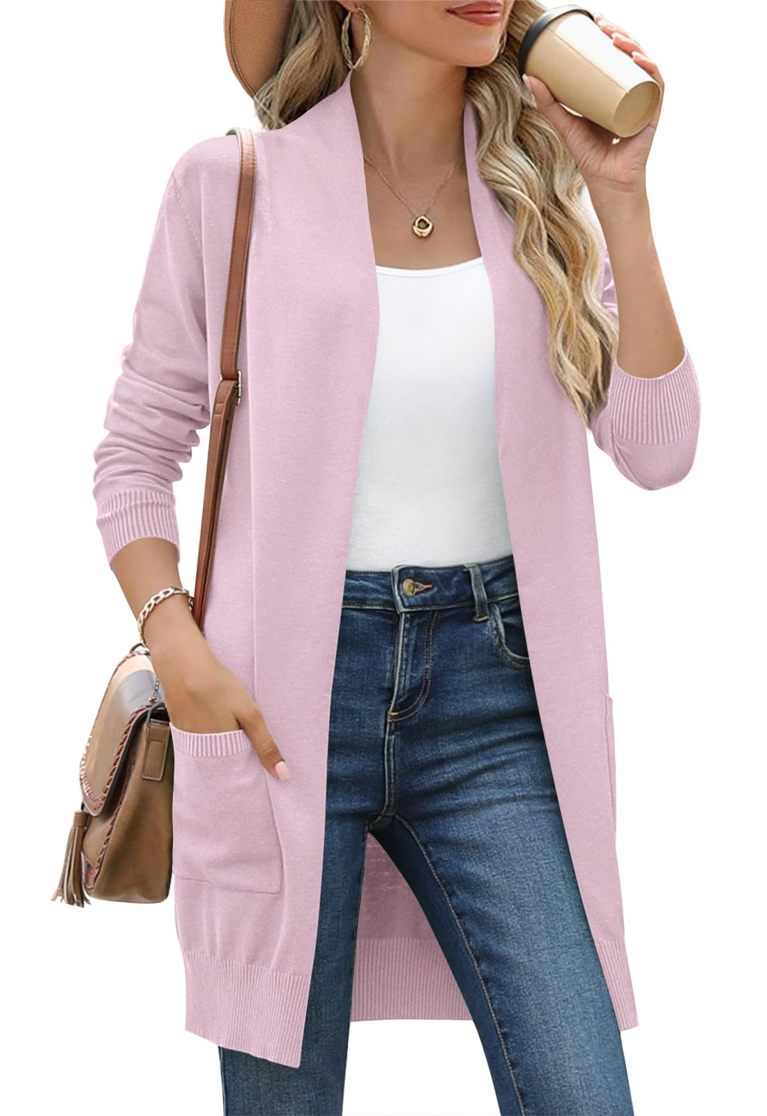 Anymiss Women's Lightweight Knit Cardigan Sweater - Oversized Kimono Jacket with Pockets (Sizes S-3XL) | Soft Open Front Cover Up for Spring, Fall & Layering Outfits