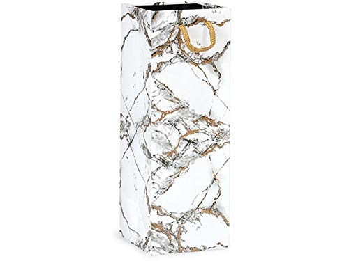 10 Pack Marble Gloss Gift Bags 4.5x4.5x13 Inches - Elegant Wine Bottle Bags for Kitchen Utensils, Tall Candles, Champagne & Party Favors - Perfect for Weddings, Birthdays & Holiday Gifting