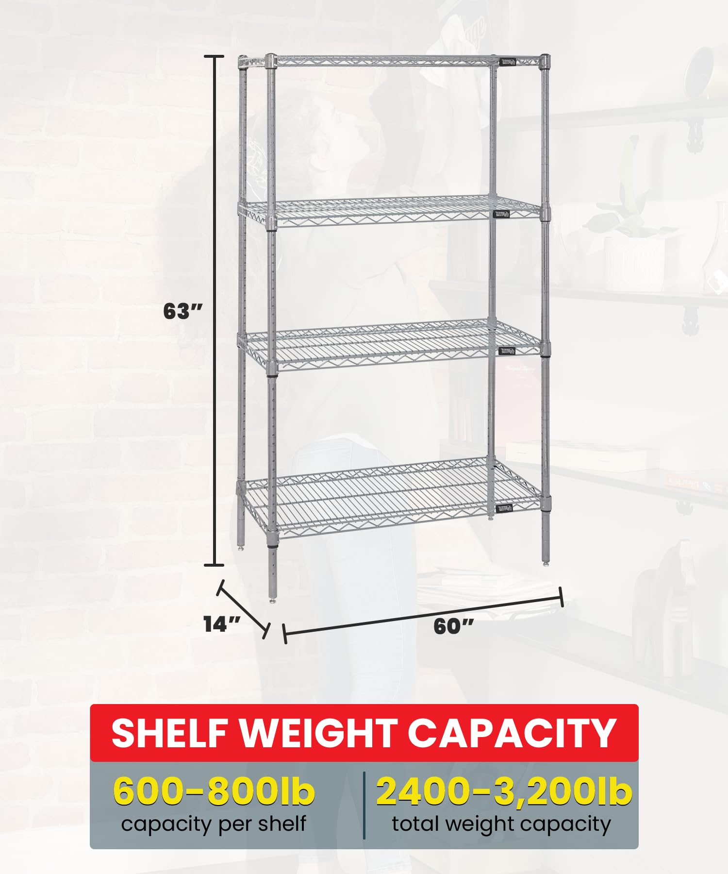Quantum Storage Systems WR63-1460S 4-Tier Stainless Steel Wire Shelving Unit - 63