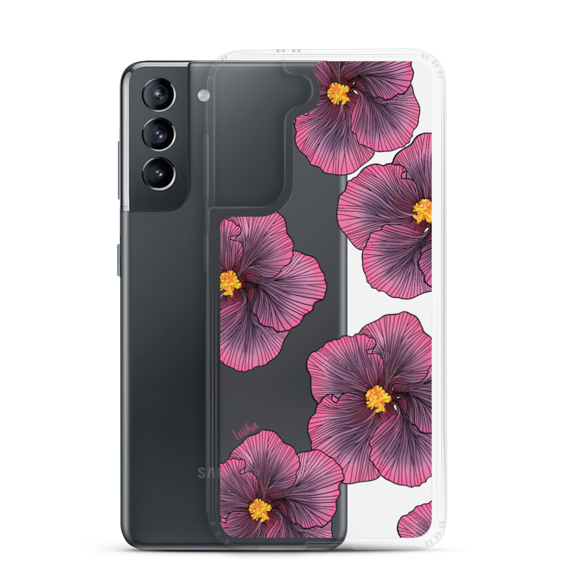 Sunset Hibiscus Clear Phone Case for Samsung Galaxy - Slim Protective Cover with Floral Design for Everyday Use, Work, and Travel
