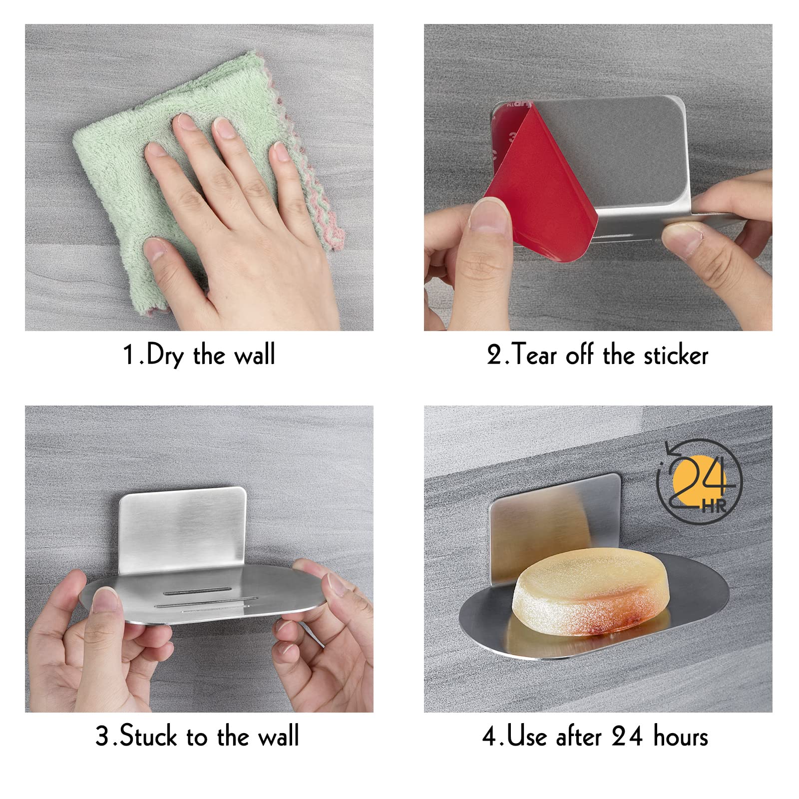 3-Slot Stainless Steel Soap Dish for Shower - Brushed Silver Wall Mounted Soap Holder with Self-Adhesive, Rustproof Bathroom Organizer for Shampoo, Body Wash & Bar Soap - Perfect for Showers, Bathtubs & Wet Areas