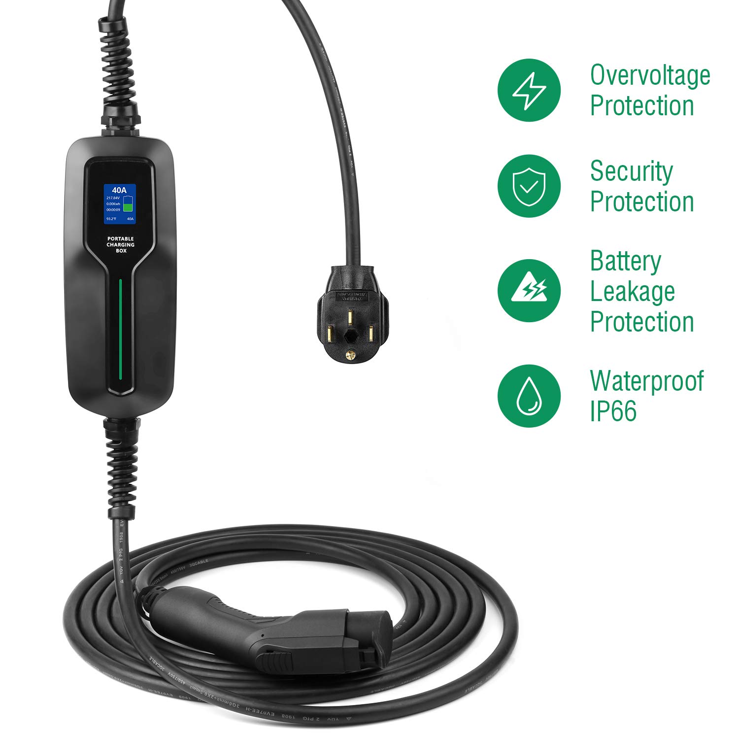 40Amp Level 2 EV Charger with 25ft NEMA 14-50 Plug | 9.6KW Portable Electric Vehicle Charging Station for Tesla, Chevy, Nissan & Hybrid Cars | Home & Road Trip Charging Solution
