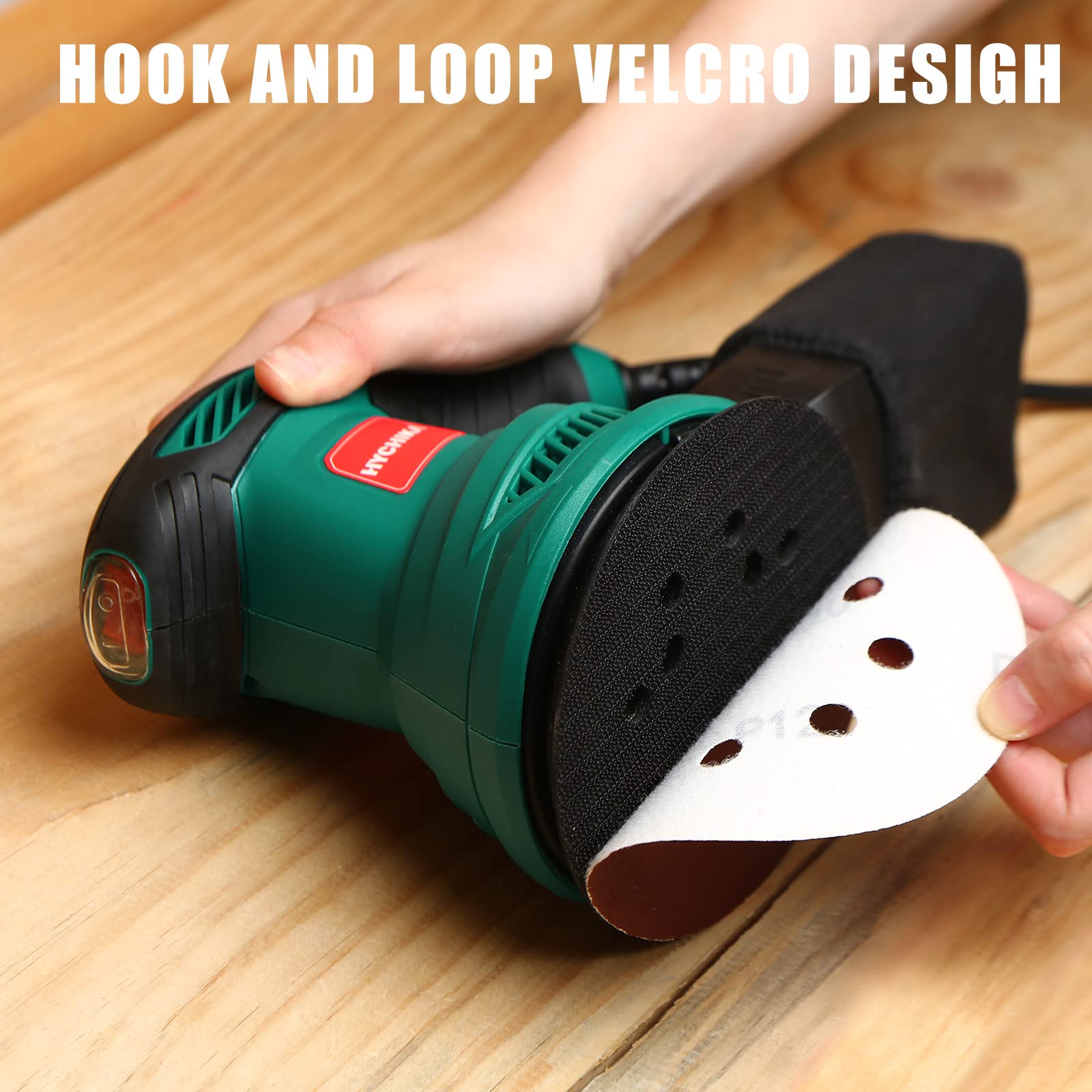 HYCHIKA 5 Inch 100-Piece Hook and Loop Sanding Discs Set for Orbital Sander - 8 Holes with 10 Grits (40/60/80/100/120/150/180/240/320/400) - Perfect for Woodworking, Metal Polishing & DIY Home Projects