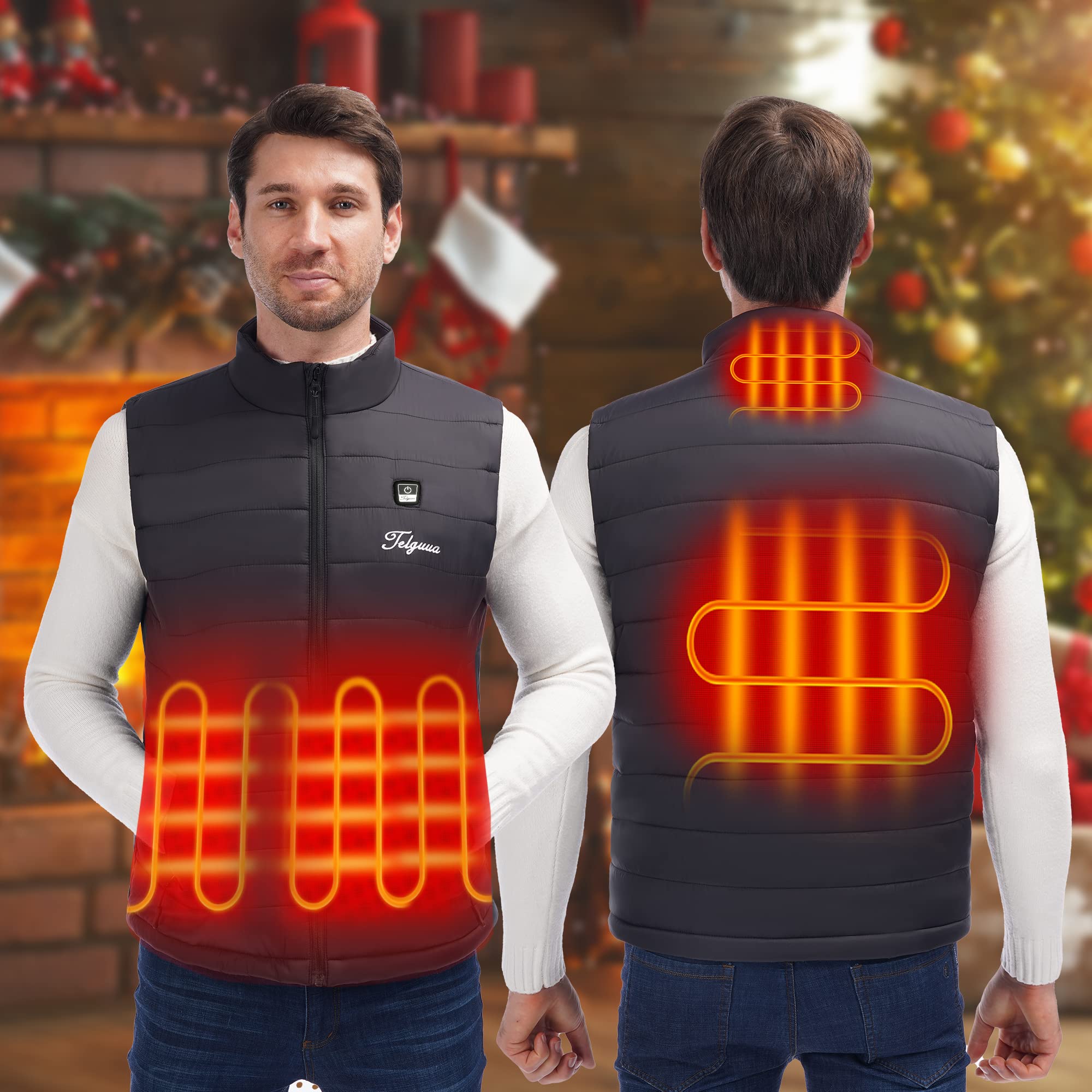 Telguua Men's Heated Vest with Rechargeable Battery Pack - Electric Heating Jacket for Cold Weather - Perfect for Outdoor Work, Hiking, and Winter Sports
