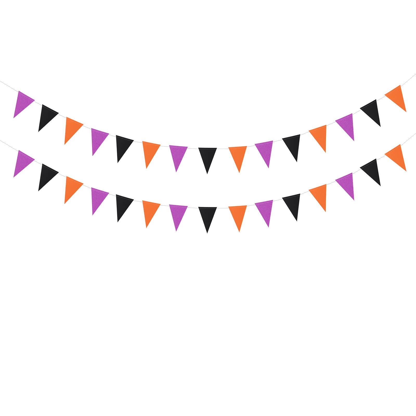 Black Orange Purple Halloween Party Decorations Banner - 2 Pack Graduation 2025, Birthday, Baby Shower Streamers Garland - Glitter Paper Triangle Pennant Flags Bunting for Lasting Surprise - Perfect for Halloween, Graduation Parties, Birthday Celebrations & Baby Showers