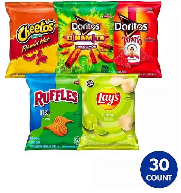 Frito-Lay Fiesta Variety Pack - 30 Bags of Assorted Chips for Parties, Snacking & Gatherings | Perfect for Game Nights, BBQs & Office Events