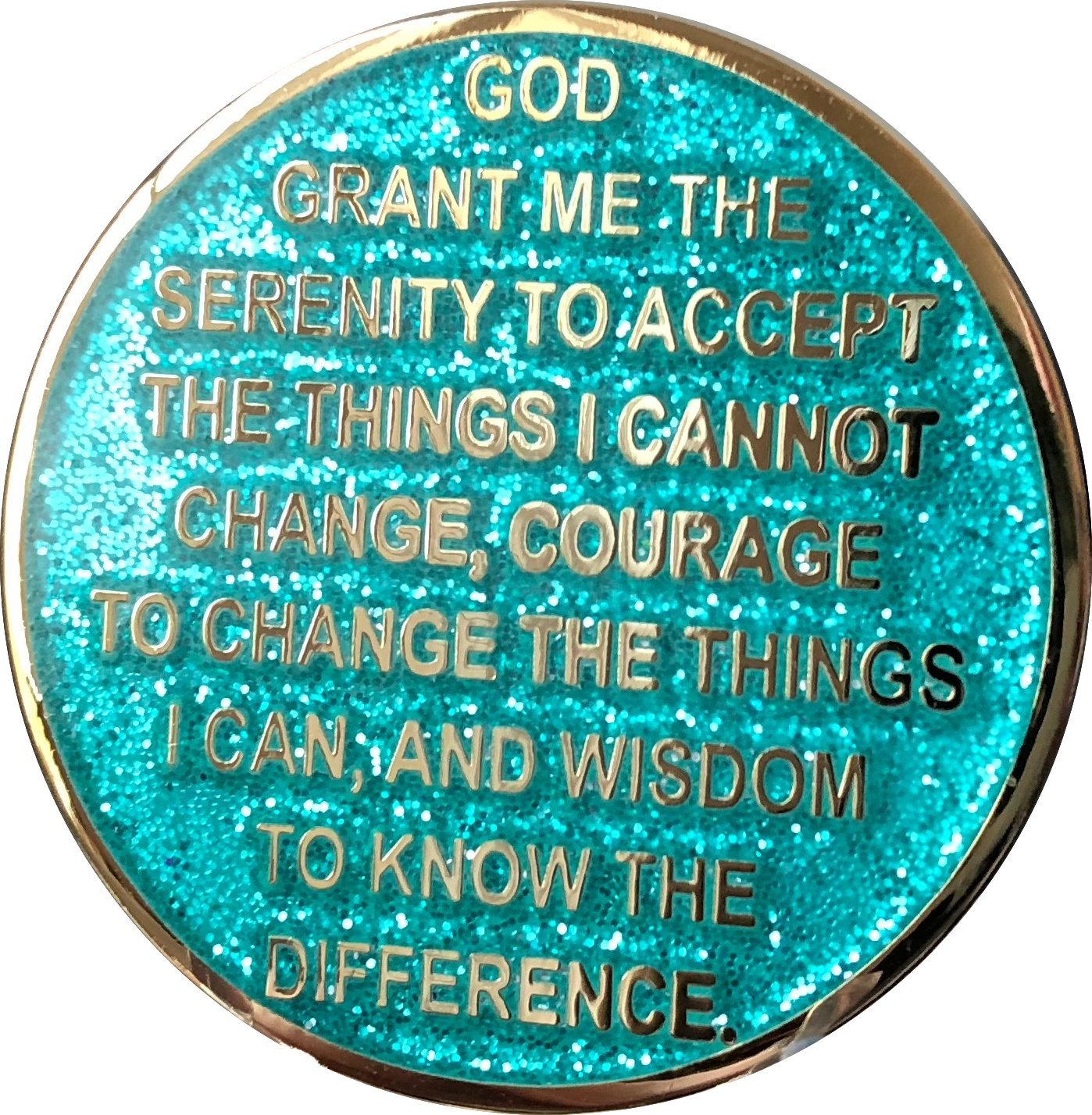 Recoverychip 6 Month AA Medallion - Aqua Glitter & Gold Plated Sobriety Chip for Alcoholics Anonymous - Perfect for 12 Step Meetings, Recovery Milestones and Addiction Support Gifts