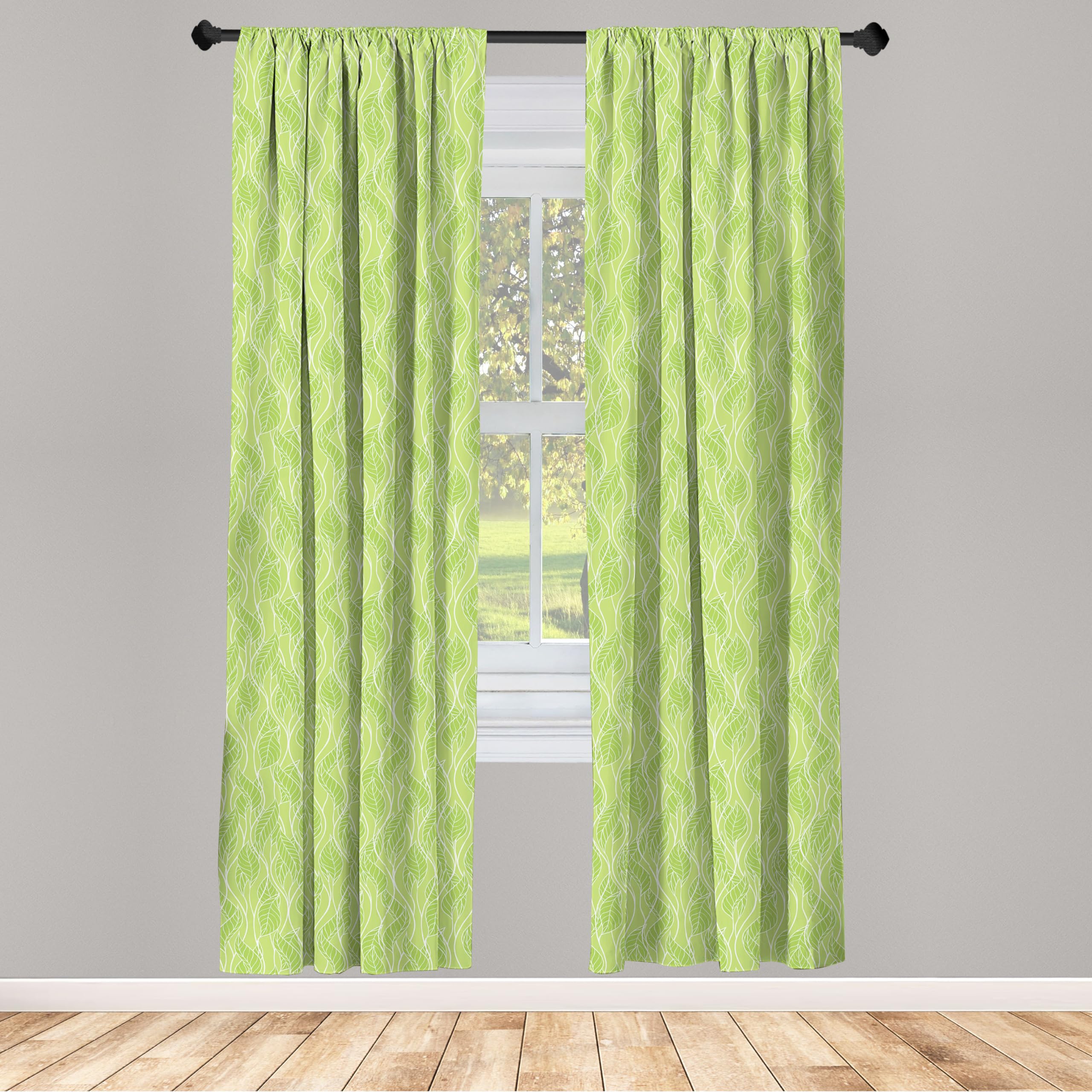 Ambesonne Green Leaf Botanical Curtains - 2 Panel Set, 28