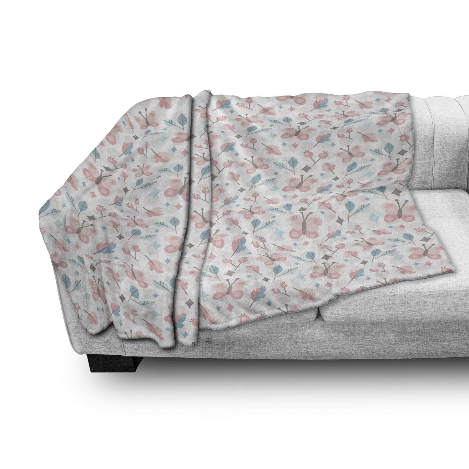 Ambesonne Pastel Throw Blanket - Soft Flannel Fleece Blanket with Butterfly & Round Patterns, 50