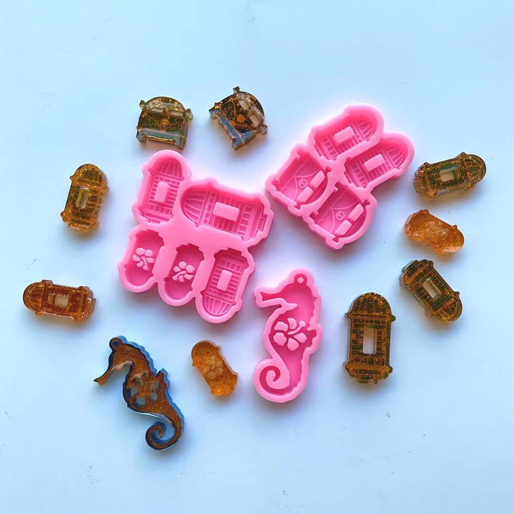 Castle Car & Seahorse Epoxy Resin Silicone Mold - DIY Keychain Pendant Jewelry Making Kit for Handmade Crafts, Home Decor & Gifts | Perfect for Resin Art, DIY Projects & Unique Decorations