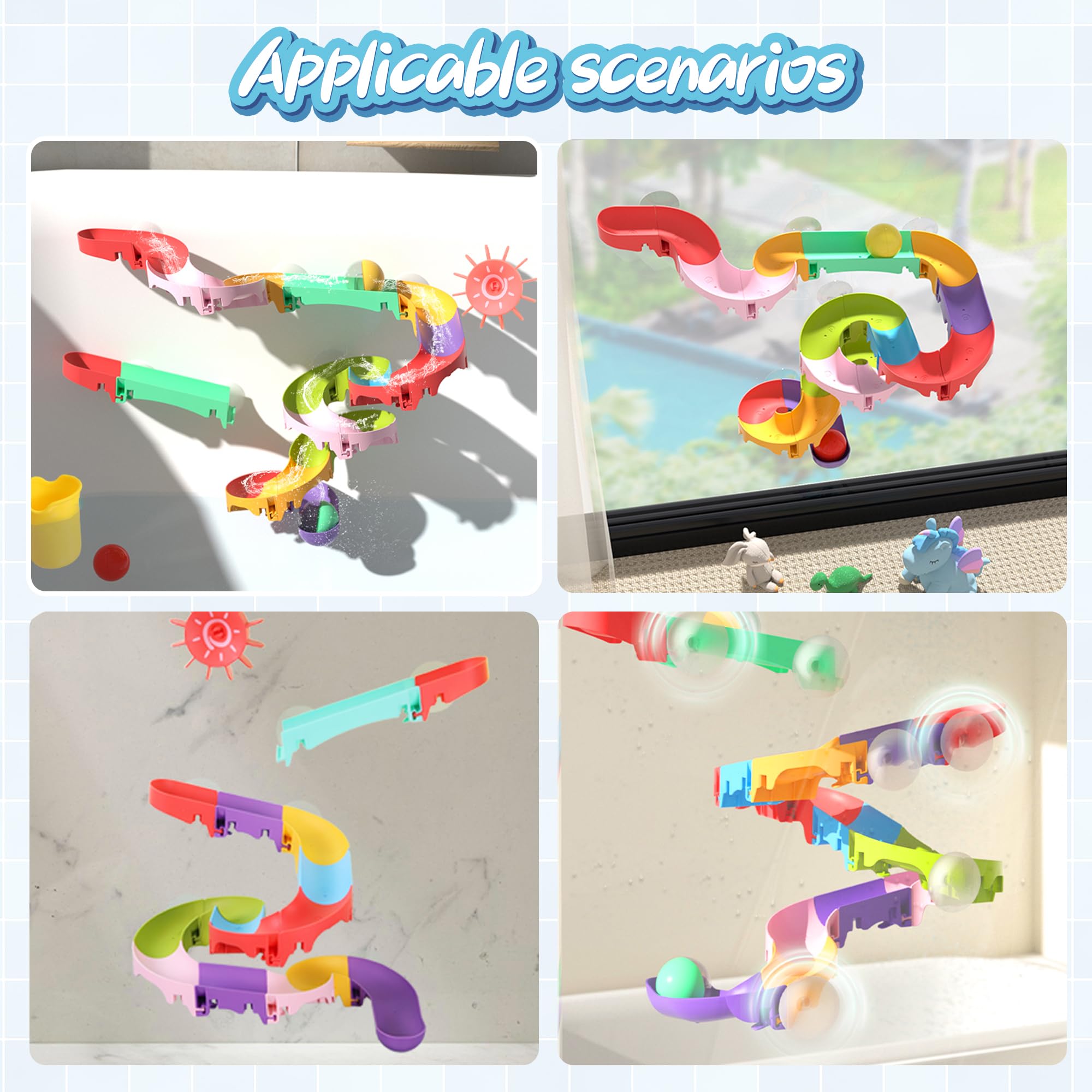 Taseyok Toddler Bath Toys for Kids - DIY Bathtub Toys with Suction Cups, Fun Baby Shower & Bath Time Slide Track Toys - Perfect Birthday Gift for Boys & Girls Ages 3-7 - Great for Sensory Play & Water Learning Activities