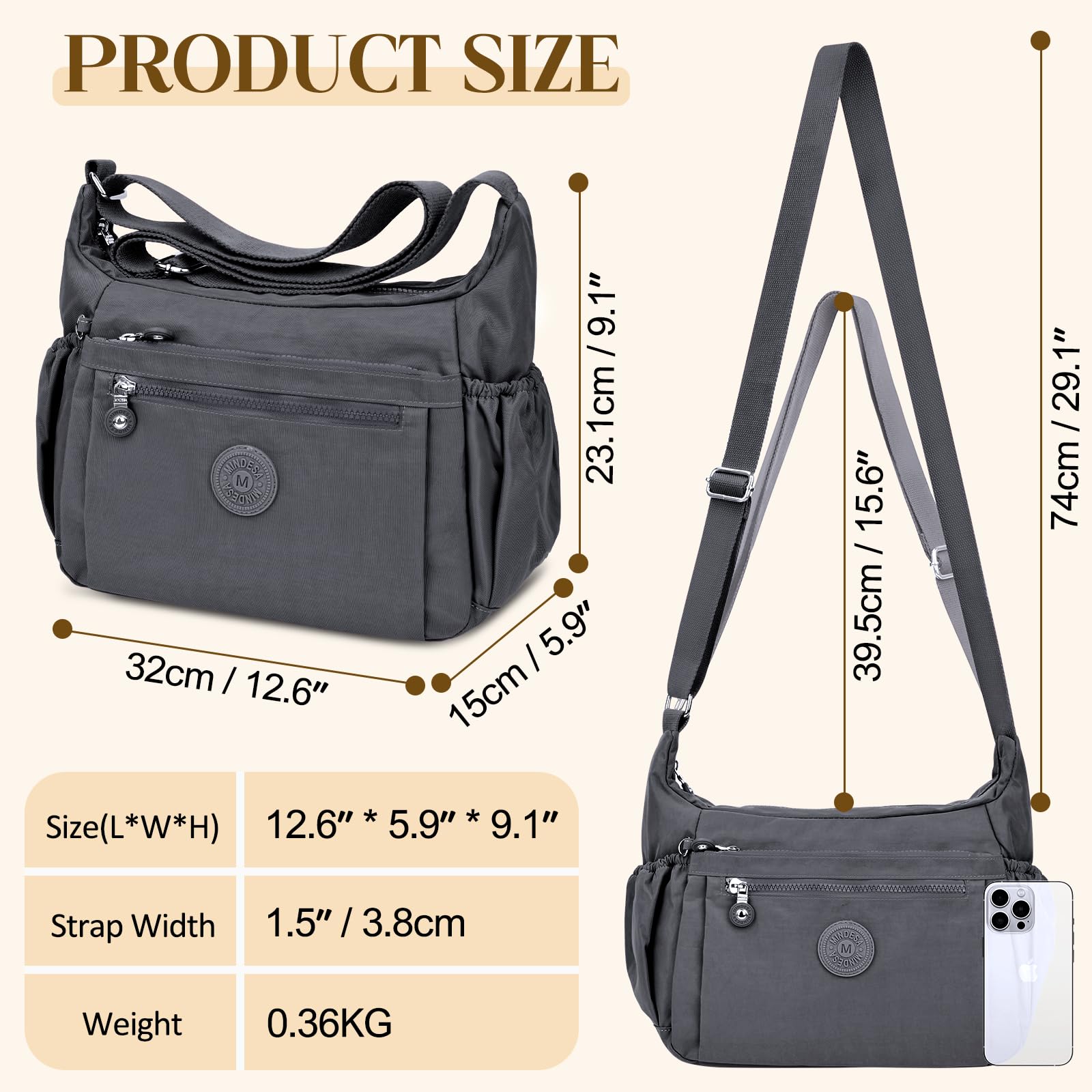 Waterproof Nylon Crossbody Bag for Women - Lightweight Travel Purse with Multi-Pockets for Daily Use & Outings