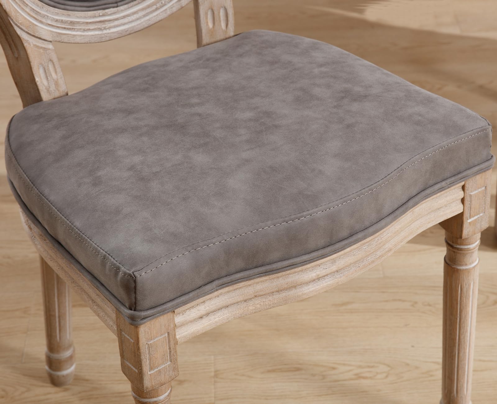 Farmhouse Leather Dining Chairs Set of 4 - French Country Round Back Side Chairs for Kitchen, Restaurant, Dining Room & Living Room - Grey Upholstered Seating (Perfect for Rustic Home Decor & Entertaining Guests)