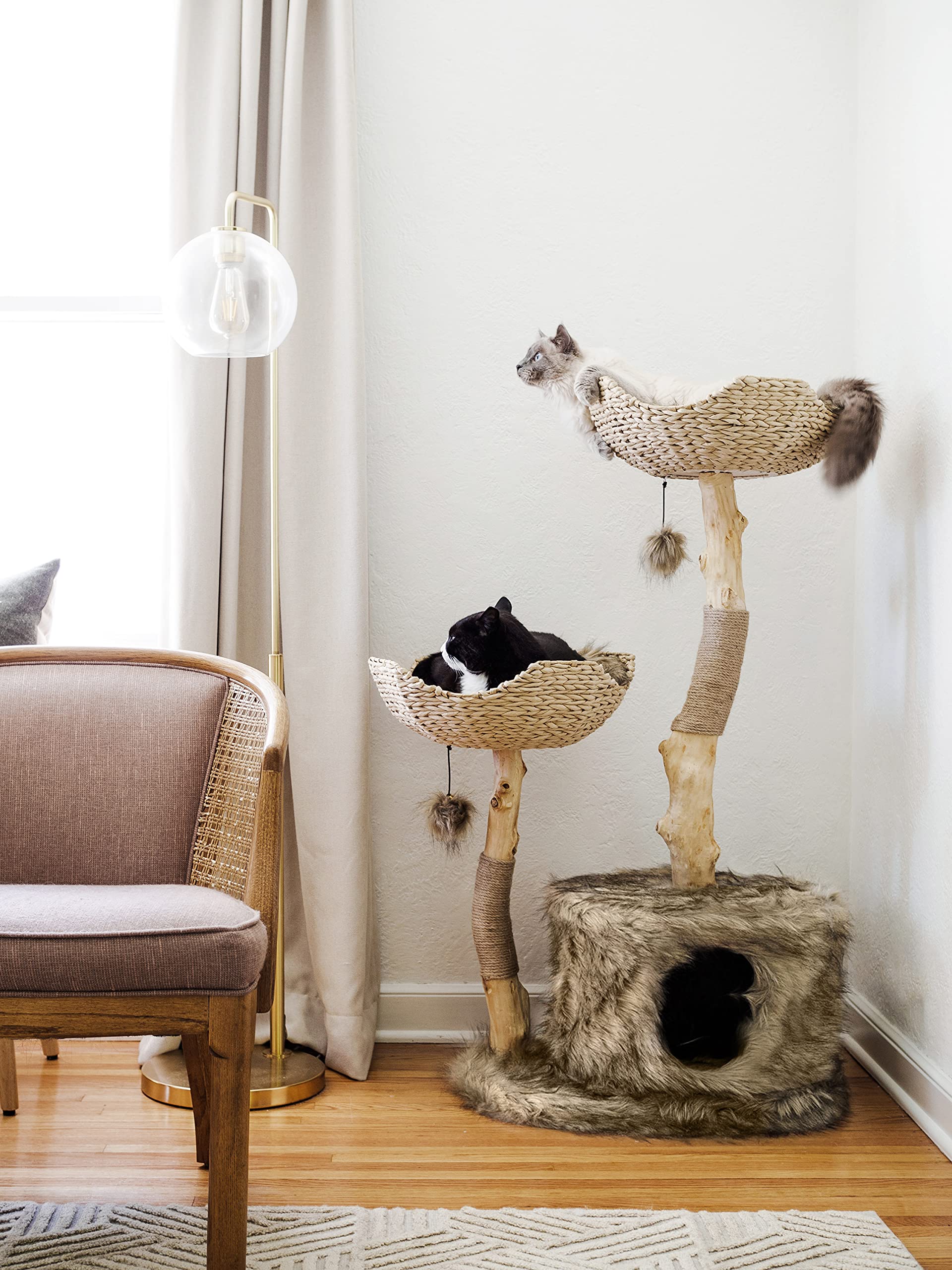 Premium MAU Modern Cat Tree Tower for Large Cats - Natural Wood Cat Climbing Structure with Scratching Posts & Condo - Perfect Gift for Cat Lovers - Ideal for Indoor Play & Relaxation Spaces